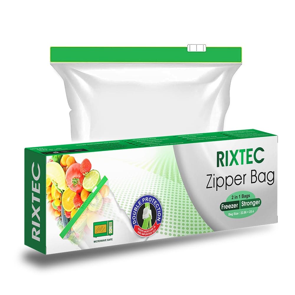RIXTEC Plastic Ziplock Bag For Storage, Freezer Re-Usable Zipper Bags, Ziplock Bags For Fridge Storage, Ziplock Bags Medium (1 Pack - 10 Pieces) 9"X10" (22.86Cmx25.4Cm), Multicolored
