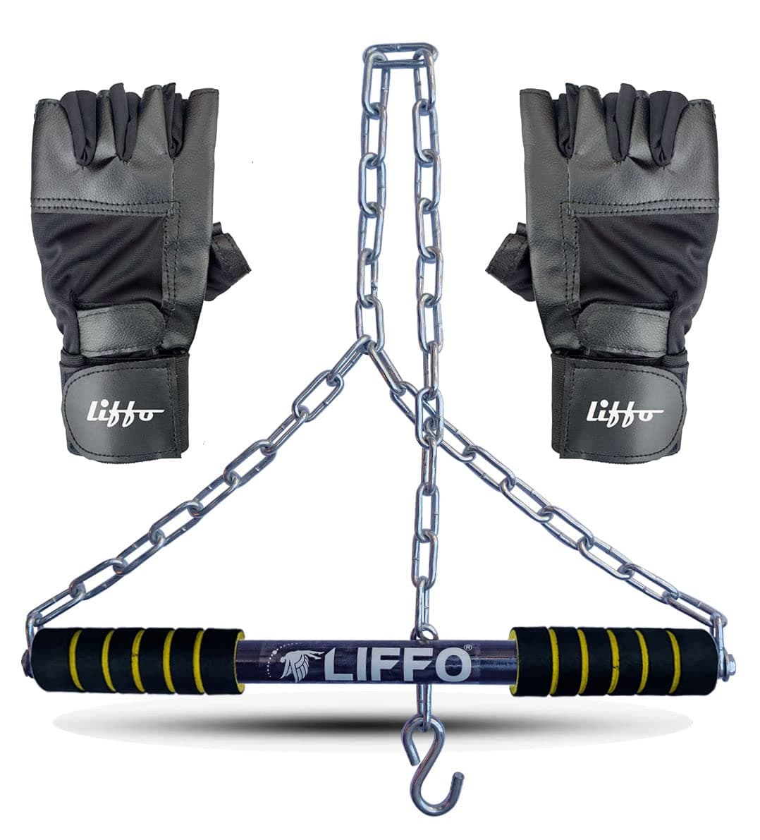Liffo® Pull Up Bar Hanging Rod For Height Increase For Kids,Adult With Weight Lifting Gloves (4FT) Yellow