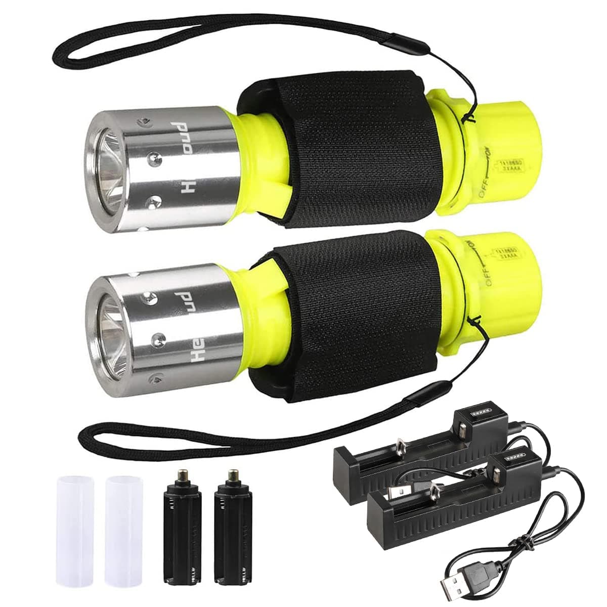 Diving Flashlight with Rechargeable Power Scuba Dive Light IPX8 Waterproof Underwater Flashlight Snorkeling Diving LED High Lumens Torch, 3 Modes with Charger for Underwater Sports(2Pack)