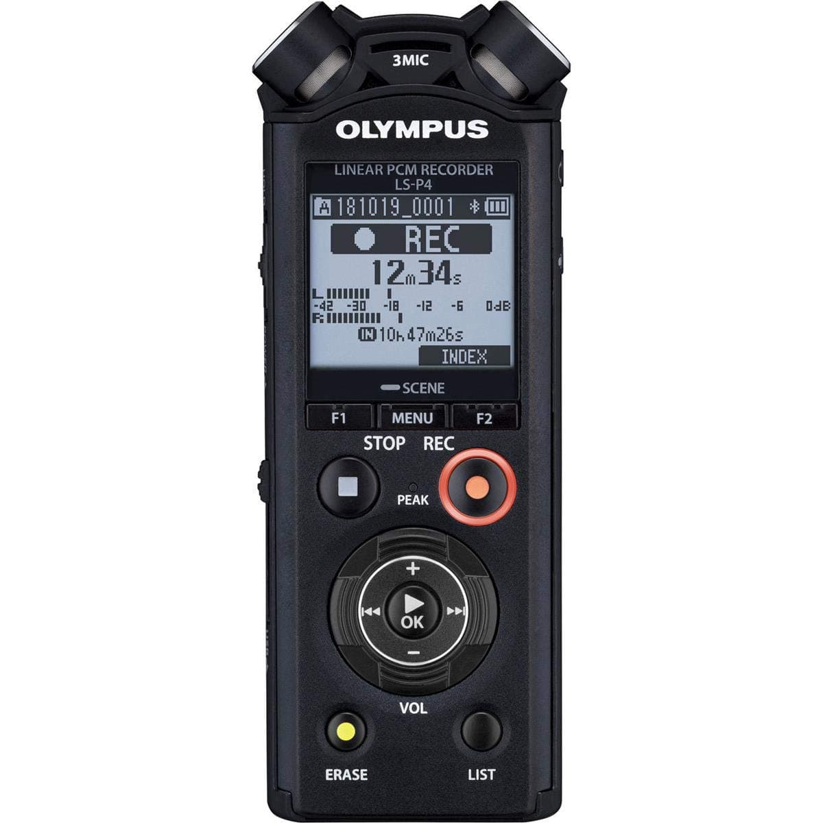 Olympus LS-P4 Linear PCM Recorder, Slate Tone/Test Tone, Video Production Enhancer, TRESMIC, Bluetooth Connection,Black