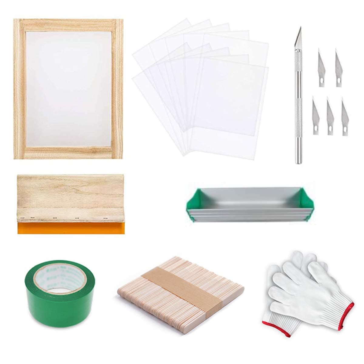 Screen Printing Kit, Goaup Silk Screen Printing Enthusiast Kit Include Screen Printing Frame with 110 White Mesh, Screen Printing Squeegees, Transparency Film Tape