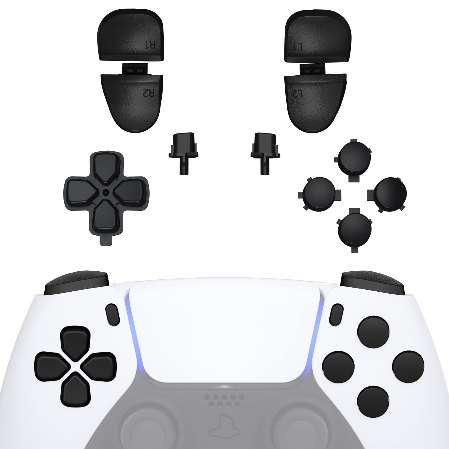 eXtremeRate Replacement D-pad R1 L1 R2 L2 Triggers Share Options Face Buttons, Black Full Set Buttons Compatible with ps5 Controller BDM-030 BDM-040 BDM-050 BDM-060 - Controller NOT Included
