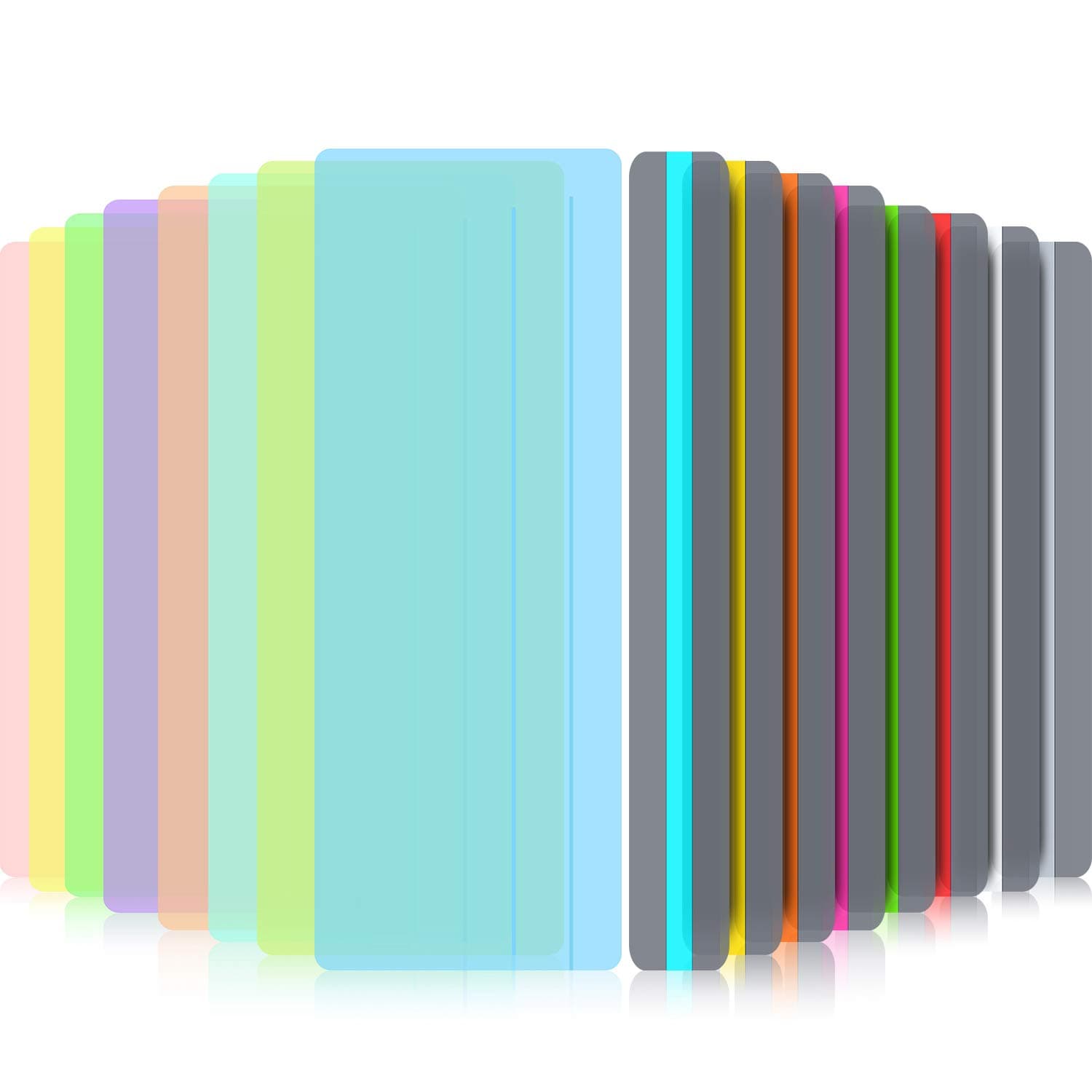 16 Pieces Guided Reading Highlight Bookmark Strips Colored Overlay Reading Tracking Rulers for Dyslexia, ADHD and to Reduce Visual Stress, 8 Standard Size and 8 Large Size