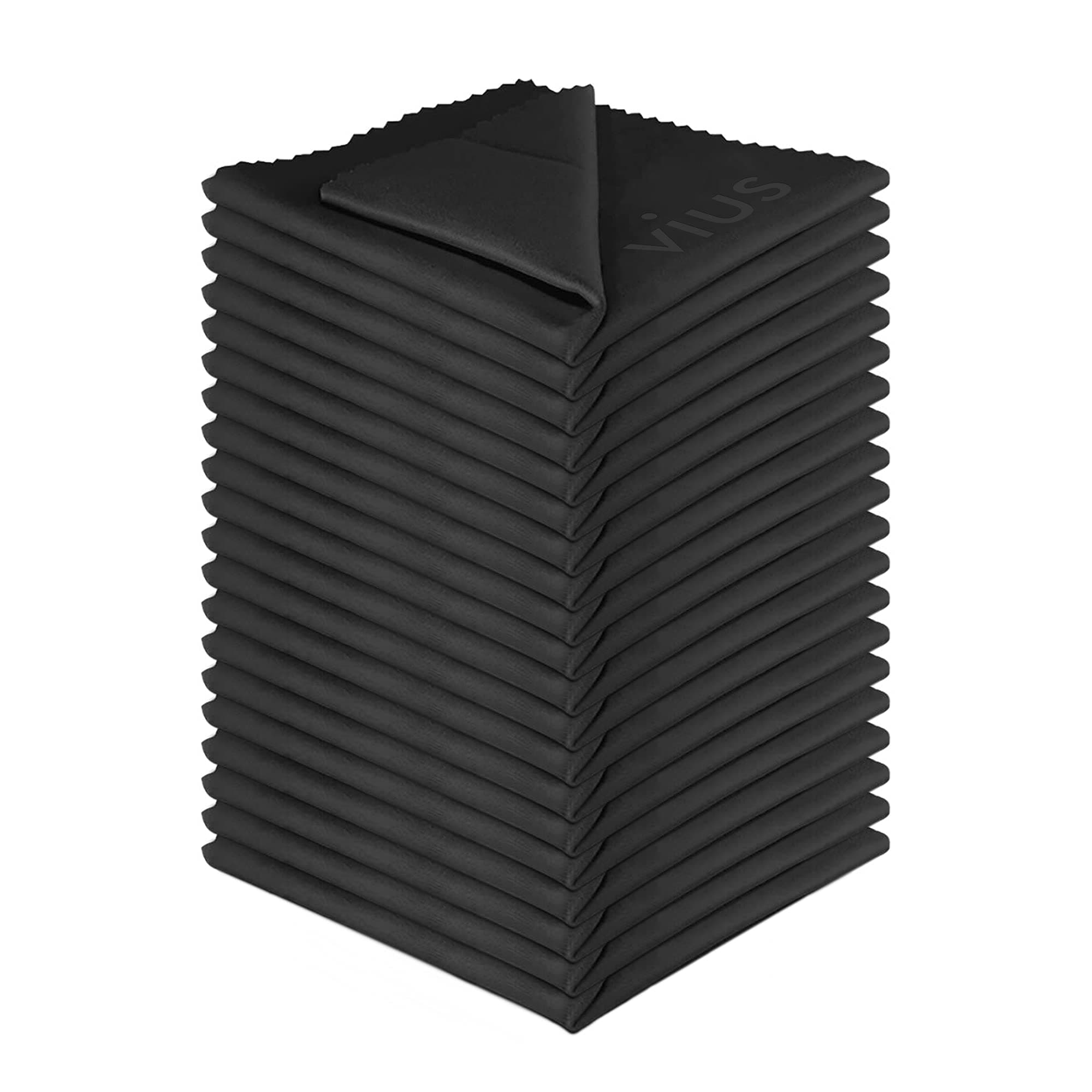 Microfiber Cleaning Cloths [Black] - vius Premium Microfiber Lens and Screen Cleaner Cloths for All LCD Screens, Computers, Lenses and Delicate Surfaces (20 Pack)