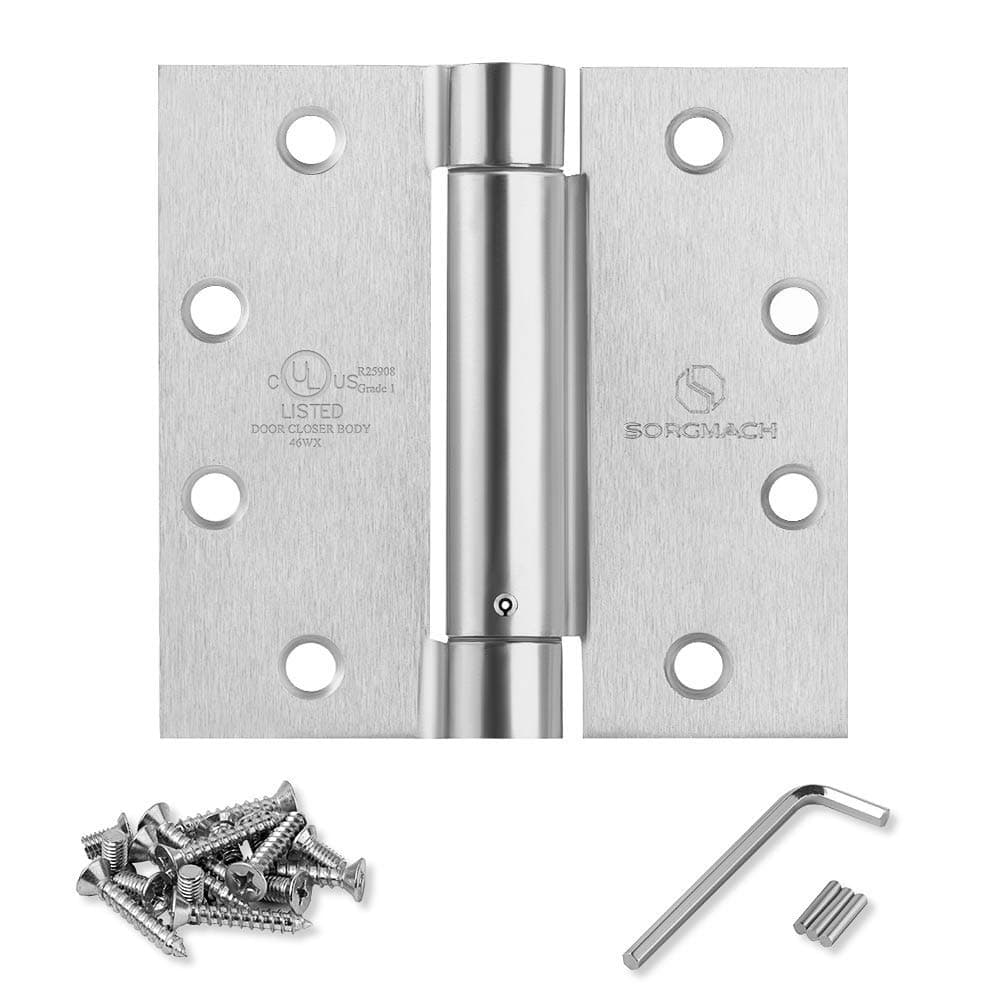 Satin Door Hinges 4.5 Inch Self Closing Hinge Hardware Adjustable Spring Hinges for Commercial Grade Self-Closing, UL Listed 3 Pack