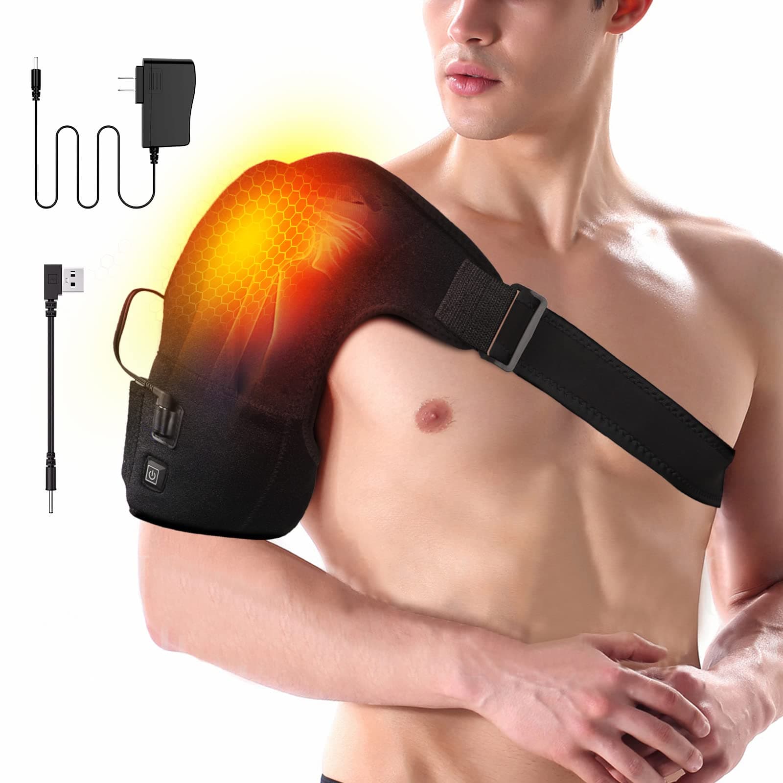 Heated Shoulder Brace Wrap Shoulder Heating Pad for Shoulder Support for Men Women for Shoulder Pain Relief,Torn Rotato Cuff,Compression Sleeve,AC Joint with 3 Heating settings(No Battery)