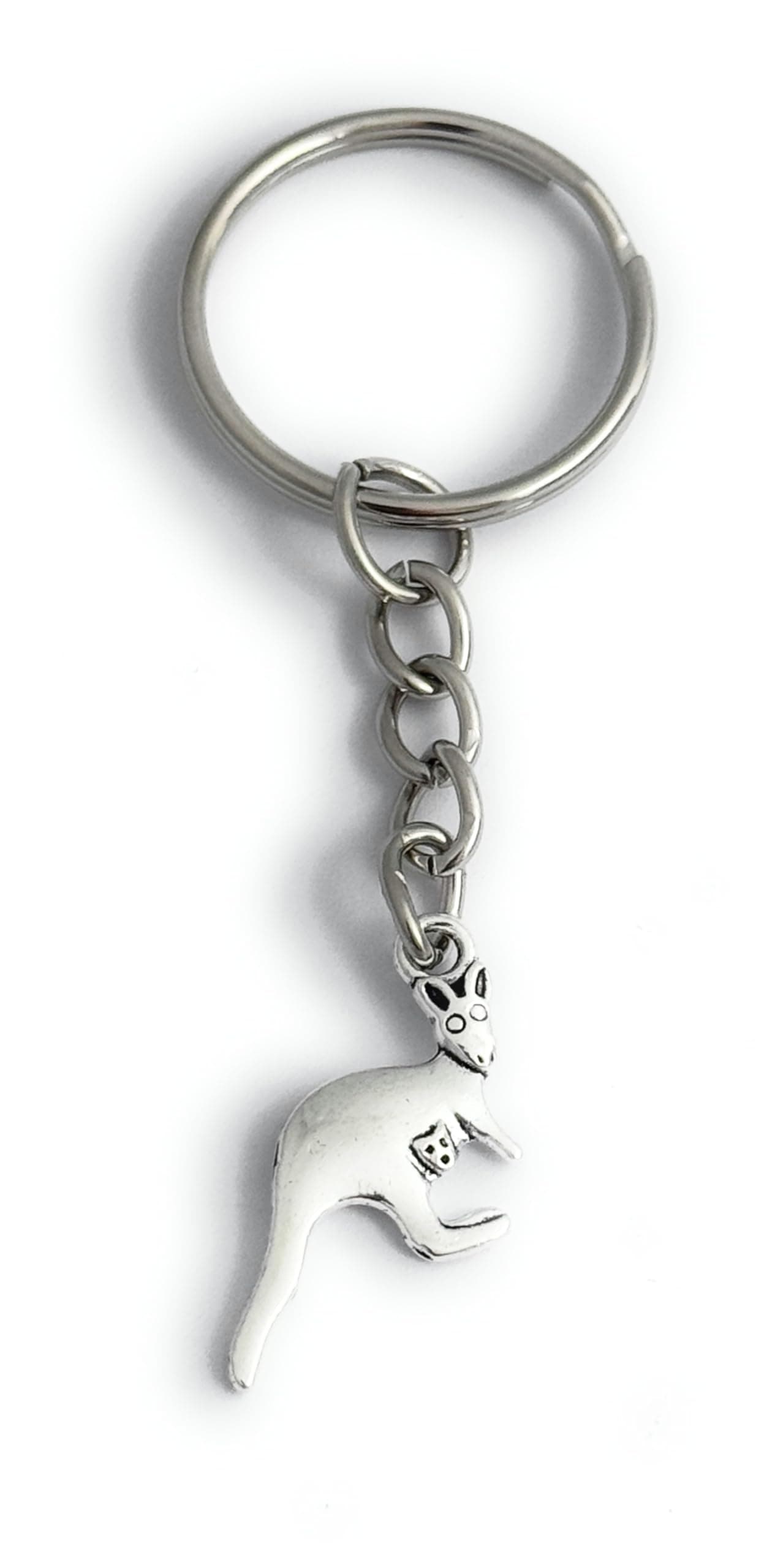 Kangaroo with Joey Charm Keyring Key Ring with Silver Tone Keychain