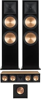 Klipsch RF-7 III Cherry Wood Furniture Made Floorstanding Speaker Pair with a Klipsch RC-64 III Cherry Wood Furniture Made Center Channel Speaker and a Klipsch RP-1600SW Subwoofer (2017)