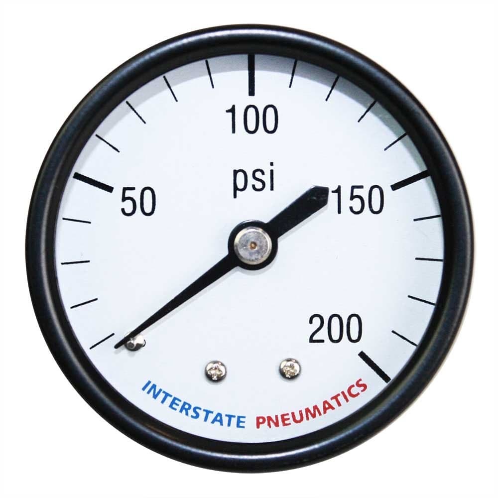 Interstate Pneumatics G2112-200 - 200 PSI 2" Diameter 1/4" NPT Rear Mount Pressure Gauge
