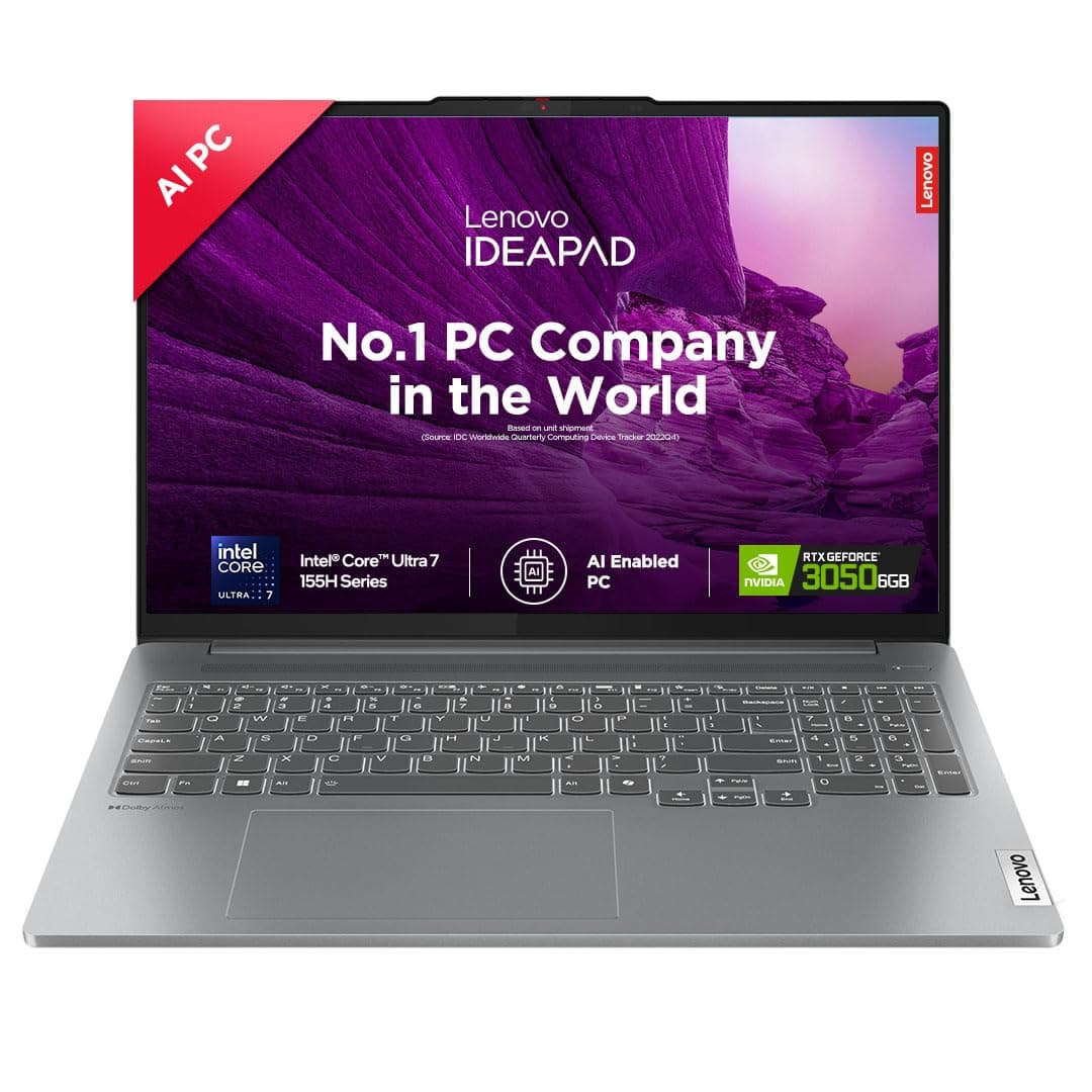 - Lenovo IdeaPad Pro 5 Intel Core Ultra 7 155H Built-in AI 16" (40.6cm) 2K OLED 400Nits 120Hz Laptop (16GB/1TB SSD/NVIDIA RTX 3050 6GB/Win11/MSO 21/FHD+IR Camera/1Yr ADP Free/Grey/1.9Kg), 83D4002NIN