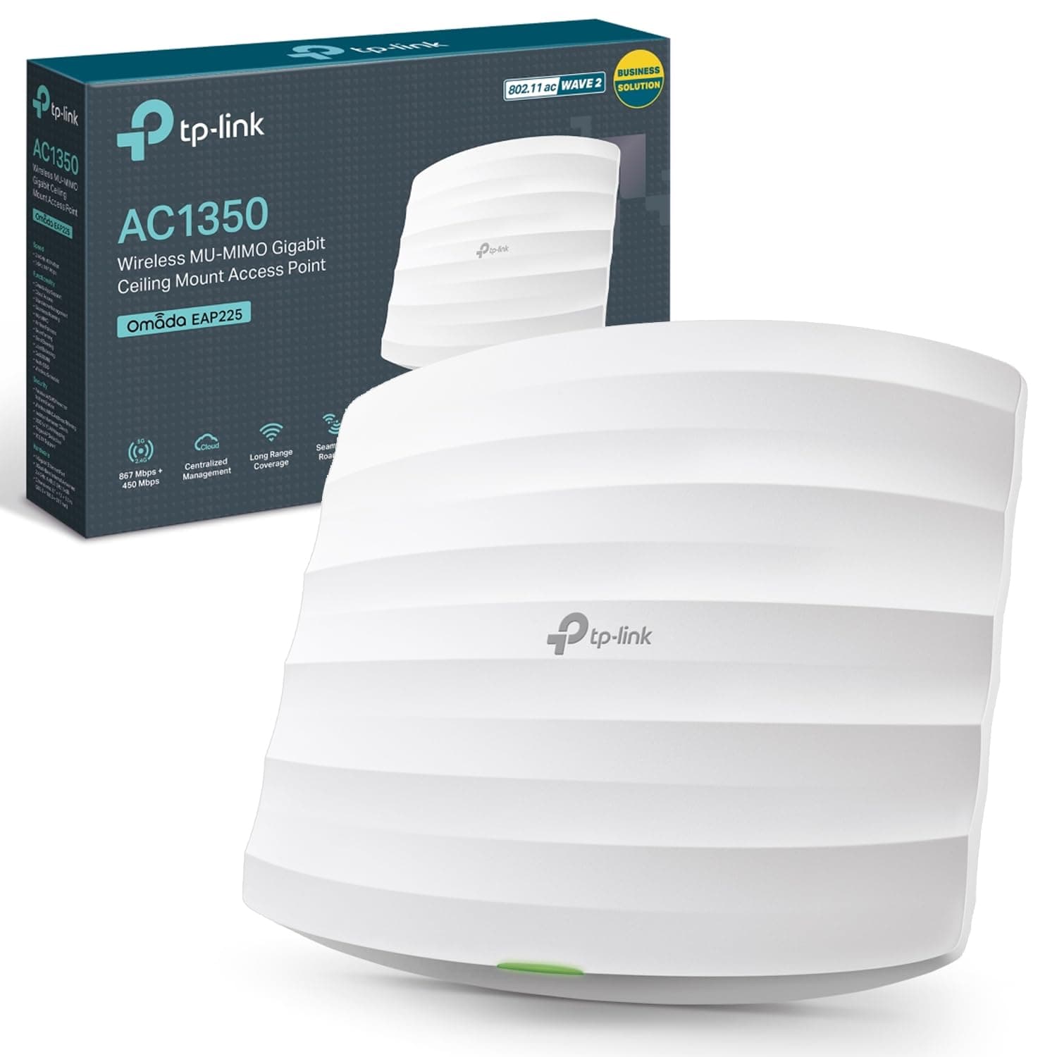 TP-Link EAP225 Access Point, AC1350 WiFi Dual Band Wireless Access Points, Gigabit Ethernet Port Support 802.3af/Passive PoE, Omada Mesh, Easily Mount to Wall or Ceiling, Free Controller Software