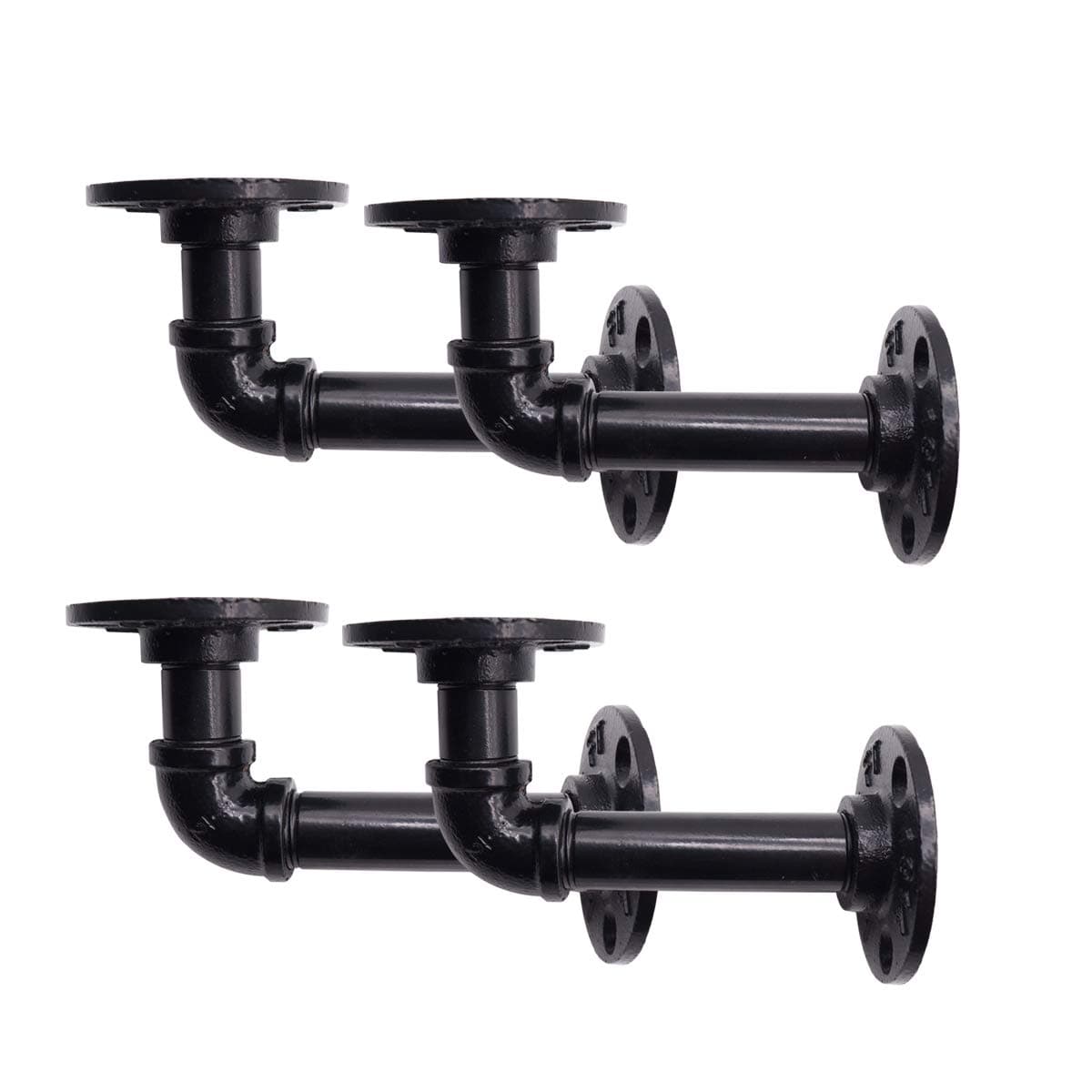 4Pcs Industrial Black Iron Pipe Shelf Brackets, Wall Mounted Floating Shelf, Steampunk Decor Hanging Wall Hardware, Heavy Duty Decorative Rustic Shelving Bracket, with Screw Accessories