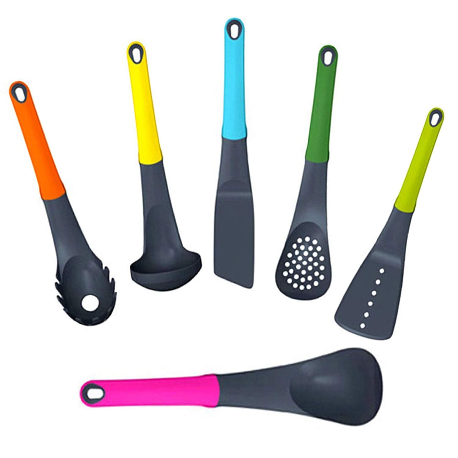 Kitchen Utensil Set Cooking Tools with Rotating Carousel Elevated Handles Gadget Set Heat Resistant Non-Stick Silicone Cookware 6 PCS