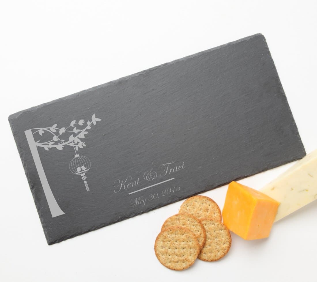 Personalized Slate Cheese Board, Custom Engraved Bamboo Cutting Slate Cheese Board Tree/Bird Cage Design 32-Personalized Wedding Gift, Bridal Shower Gifts, Housewarming, Anniversary