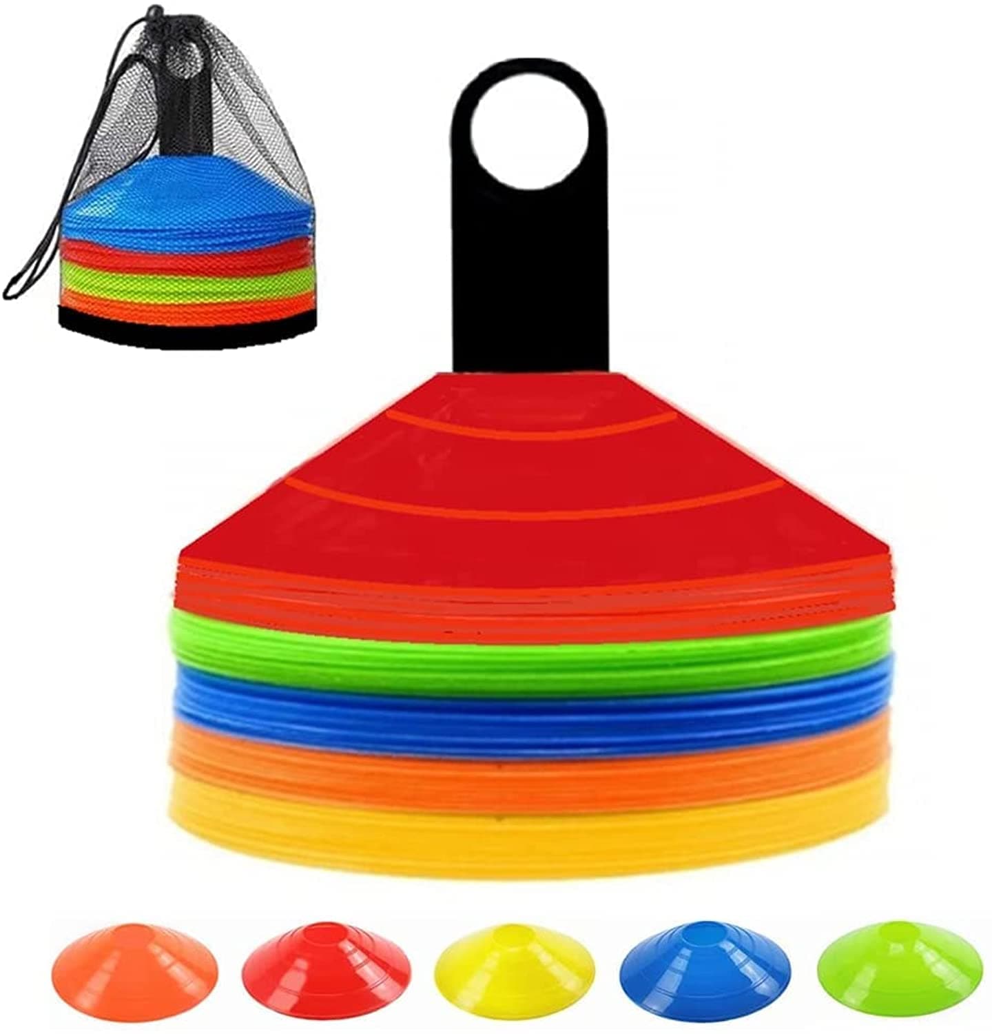 50 Pcs Soccer Cones, Agility Training Disc Cone, Soccer Training Equipment, PE Material with Excellent Flexibility and Durability, for Football, Basketball Sports Field Cone Markers