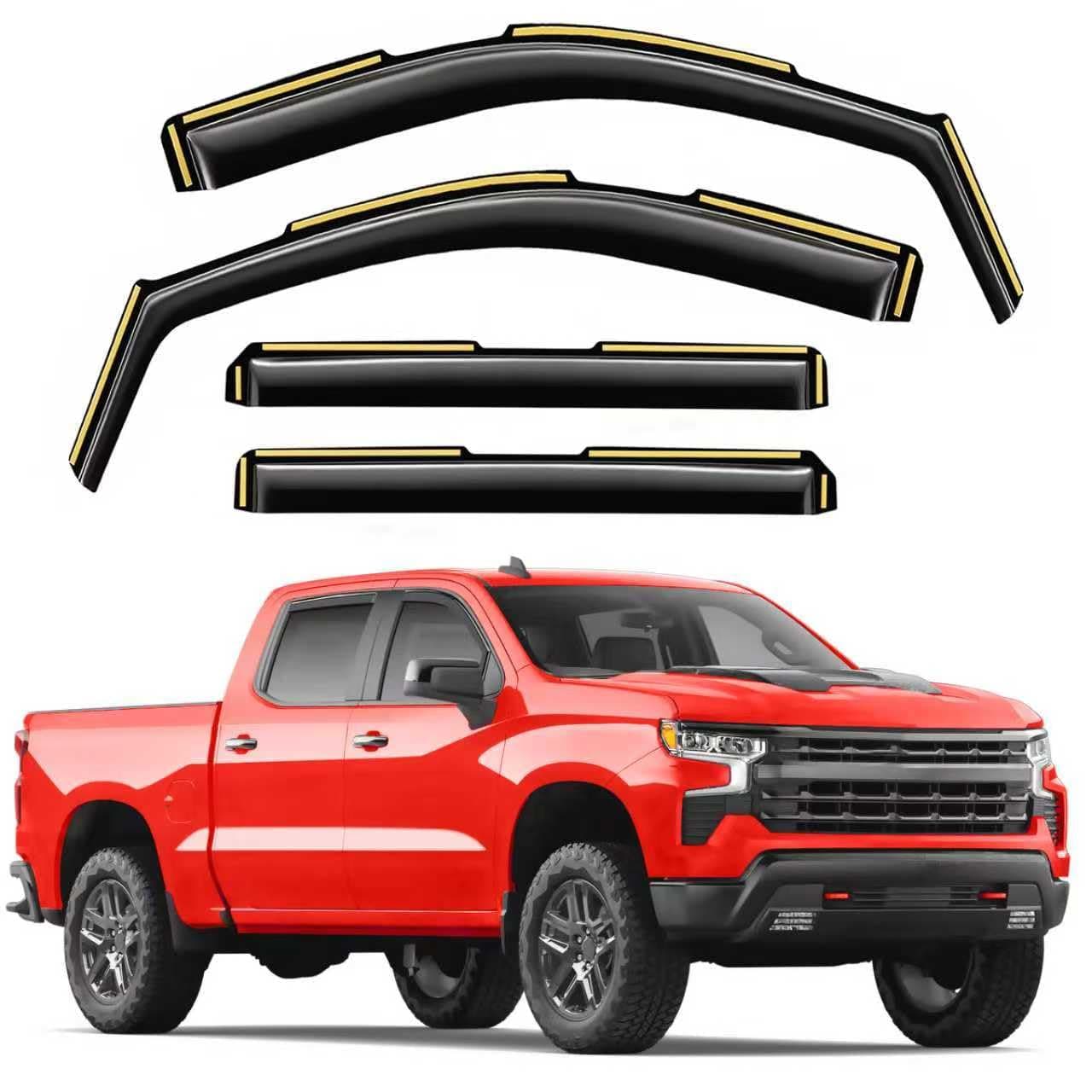 in-Channel Window Rain Guards Compatible with Chevy Silverado/GMC Sierra 1500 2019-2026 Crew Cab, Vent Visors Window Visors Extra Durable Window Deflectors Vent Shades Truck Car Accessories