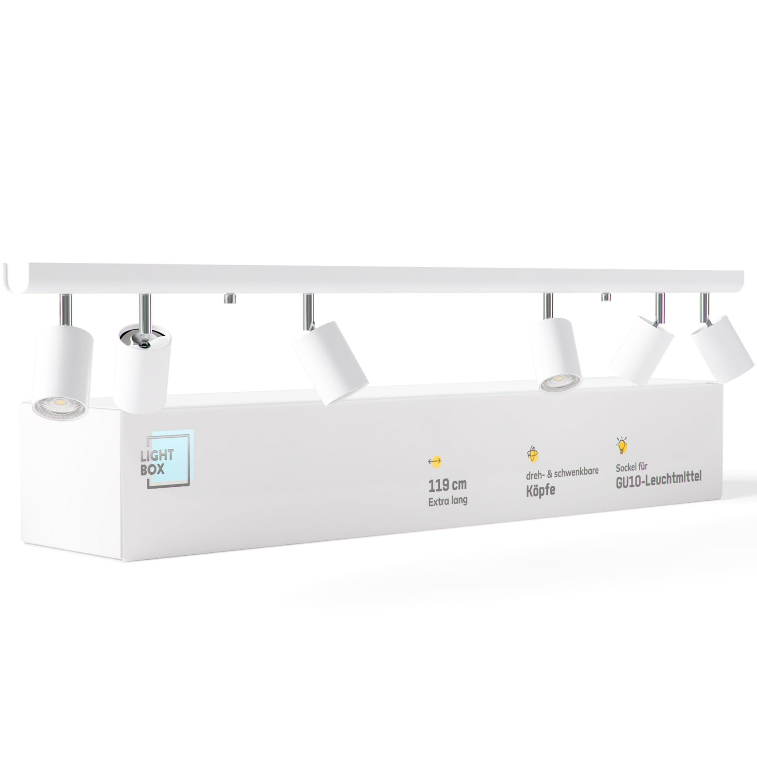 Design ceiling light spotlight bar 6-Bulb, White 6x GU10 maximum 35 W, Length: 1.19 m [Energy Class A++]