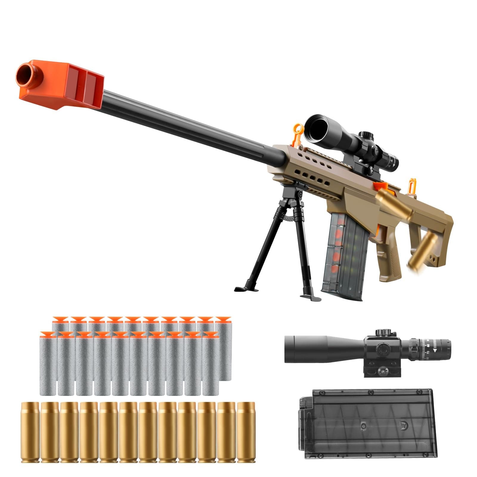- Bsyzyani Soft Bullet Toy Gun Dart Foam Pellet Blasters Shell ejecting Shotgun Cool Stuff Gifts for boy Age 8+ 9 10 11 12 Year Old Kid Shooting Game with Scope Sniper Rifle (Sand Colored)
