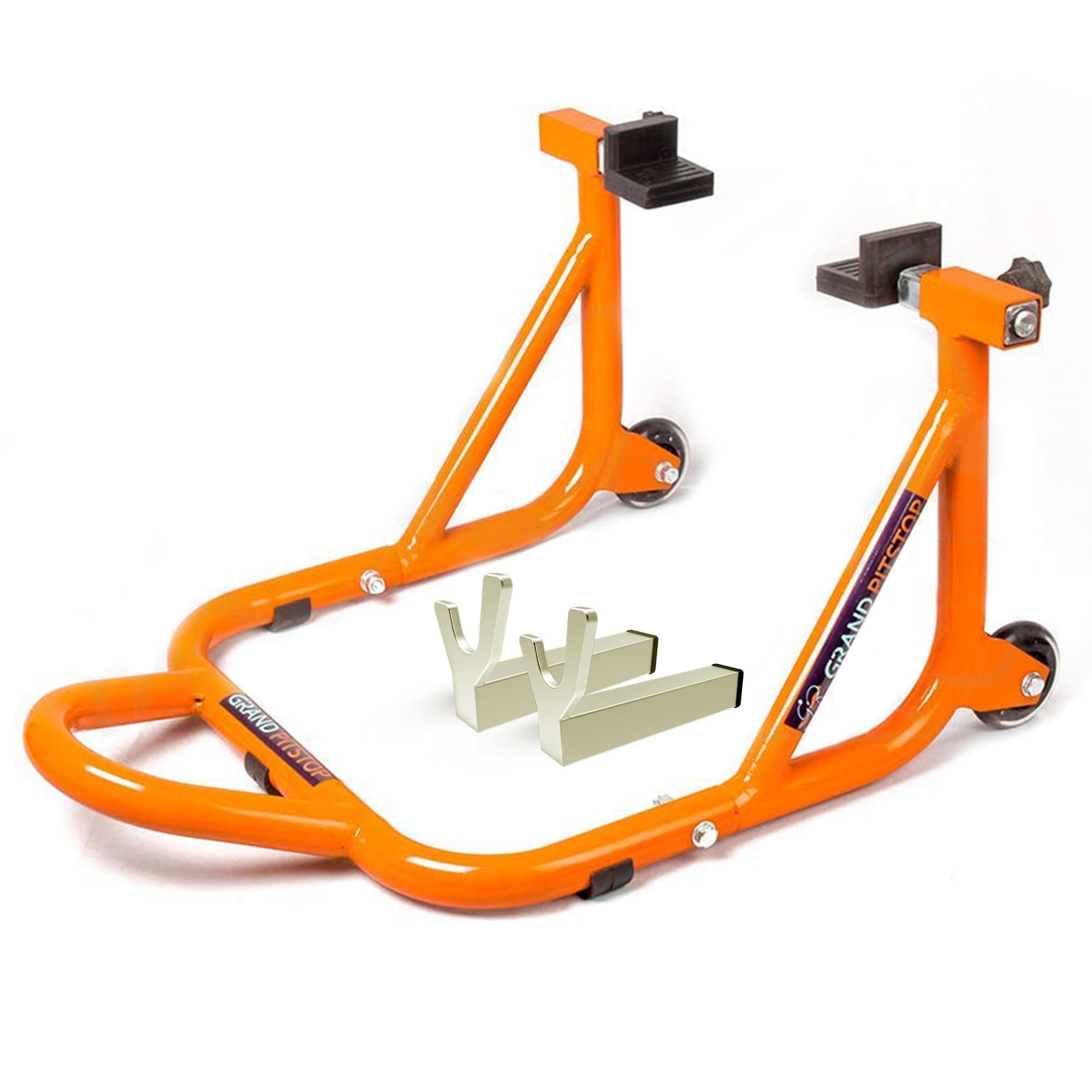 - Universal Rear Paddock Stand for Motorcycle with Swingarm Rest (Dismantable with Skate Wheels, Orange, Motorcycle Weight Up to 450 Kgs)