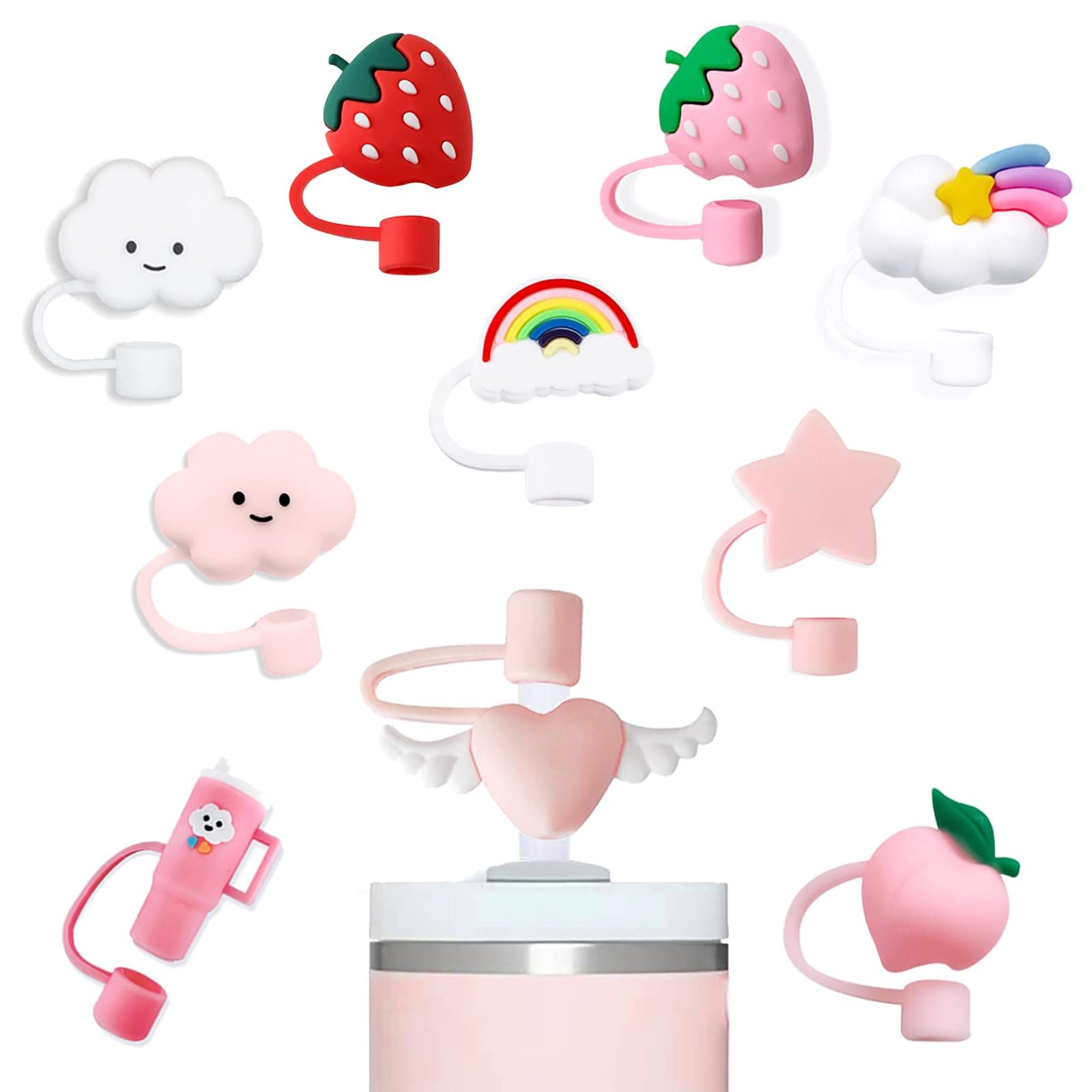 10 Pcs Straw Covers Cap Toppers Compatible with Stanley 30&40 oz Tumbler Cups,Reusable Cute Silicone Straw Tips Lids Protectors for 0.4 in/10mm Stanley Cups Straws Accessories