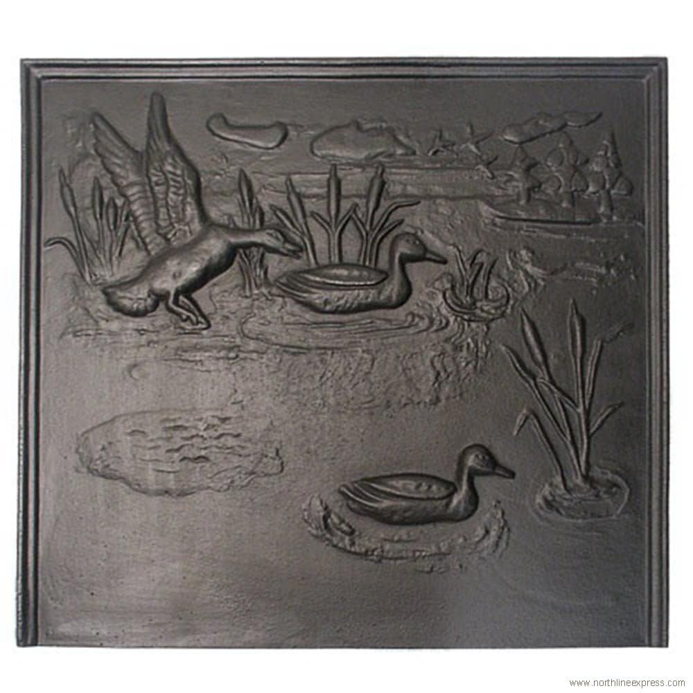 Black Cast Iron Duck Fireback - 22 x 24 inch