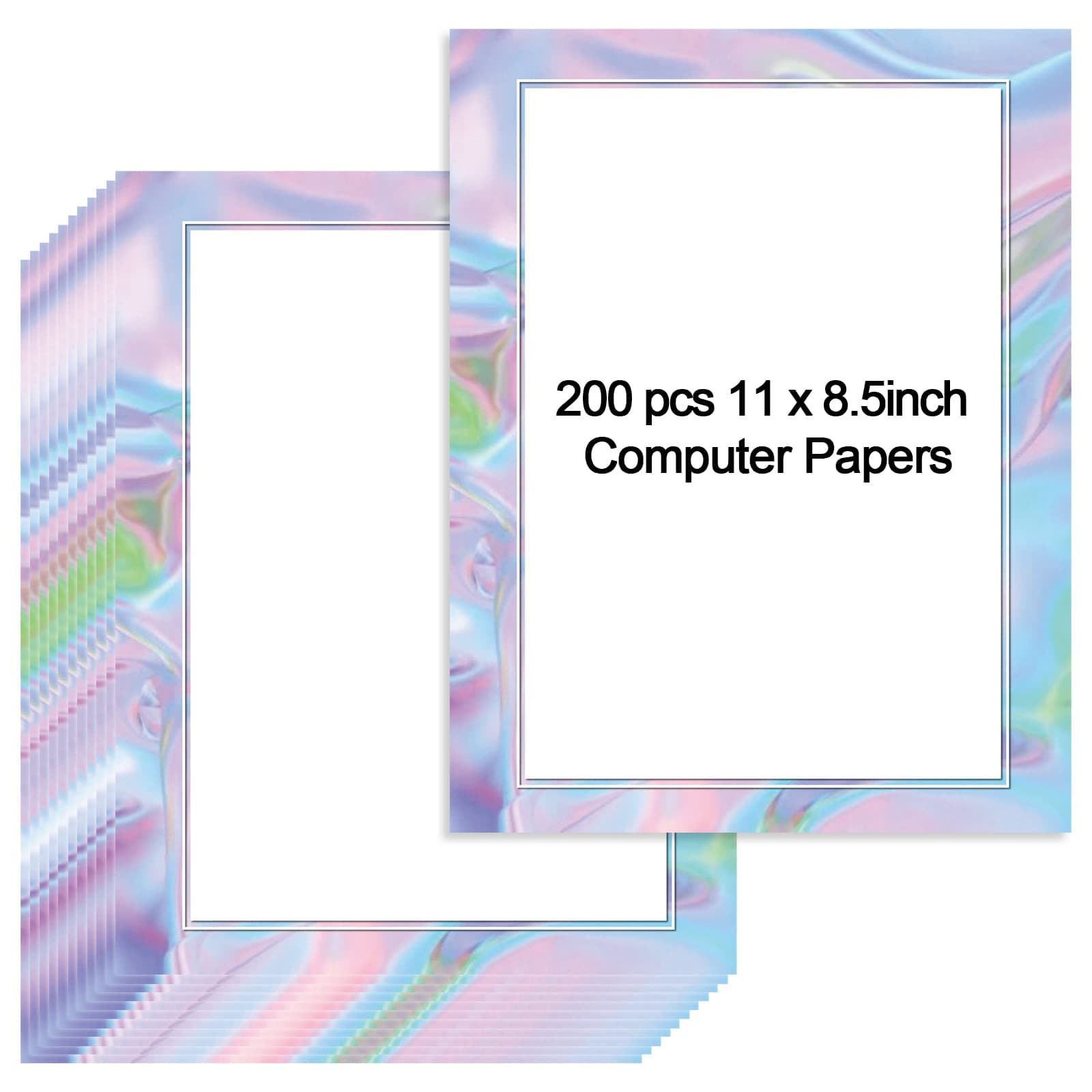 200 Pcs Stationery Computer Paper 8.5 x 11'' Bulk Iridescent Border Stationary Letterhead Paper Printer Paper for Classroom Writing Letter School Printer Supplies for Kids Office Home Family