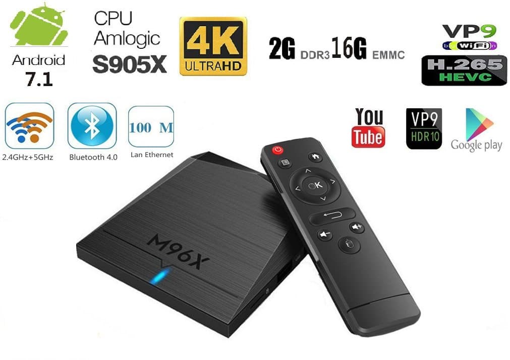 Smart Android 7.1 TV BOX with Amlogic S905X 64 Bits [ 2GB RAM 16GB ROM ] and Dual-WIFI 2.4GHz/5.0GHz/100M LAN Playing Bluetooth 4.0 with Remote Controller