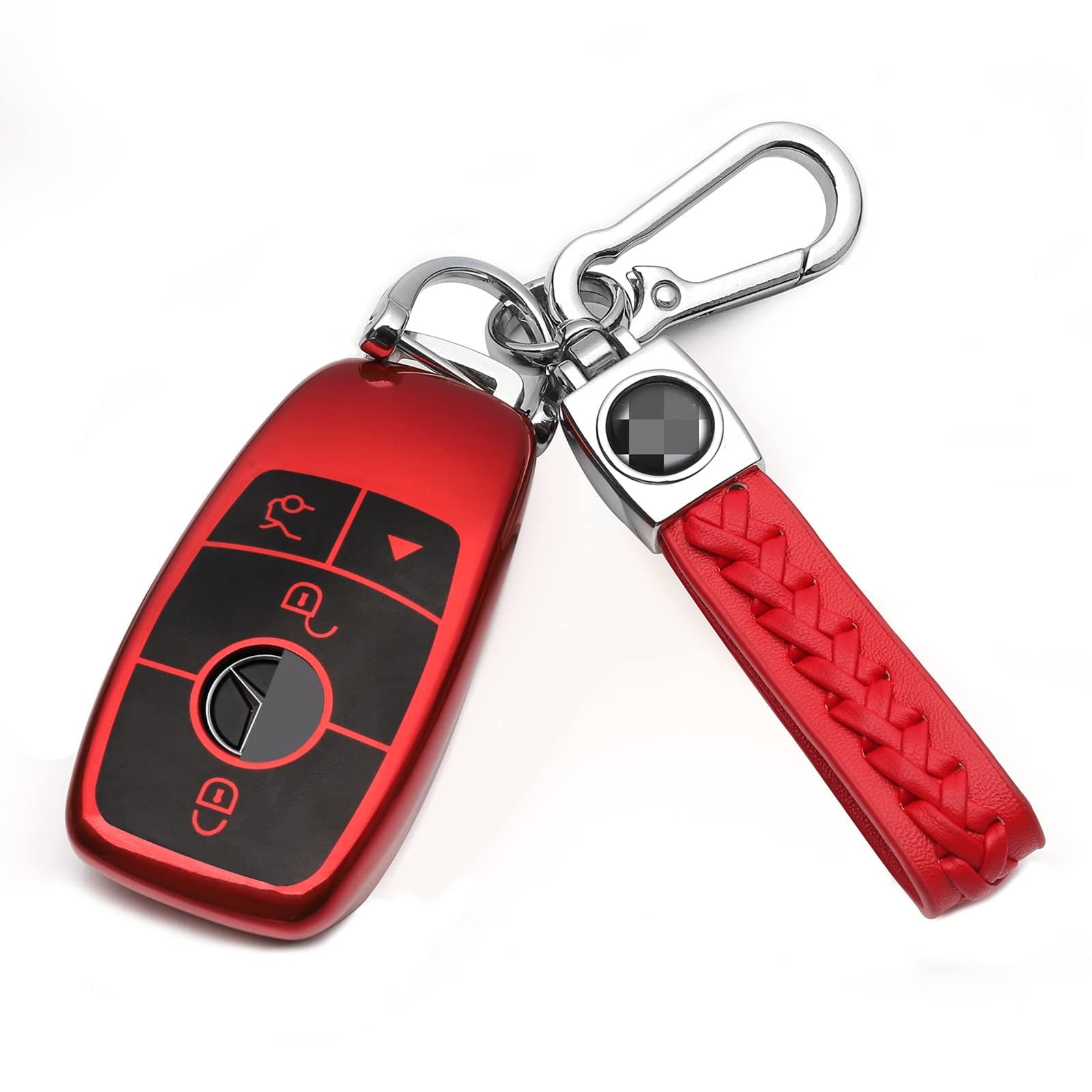 Creativity Suitable for Mercedes Benz Keys Case. The Advanced Soft TPU Key Box is Compatible with CLS CLA GLA AMG A C E S G GLC GLE GLS M Smart Remote Key (Red Combination (Model B))