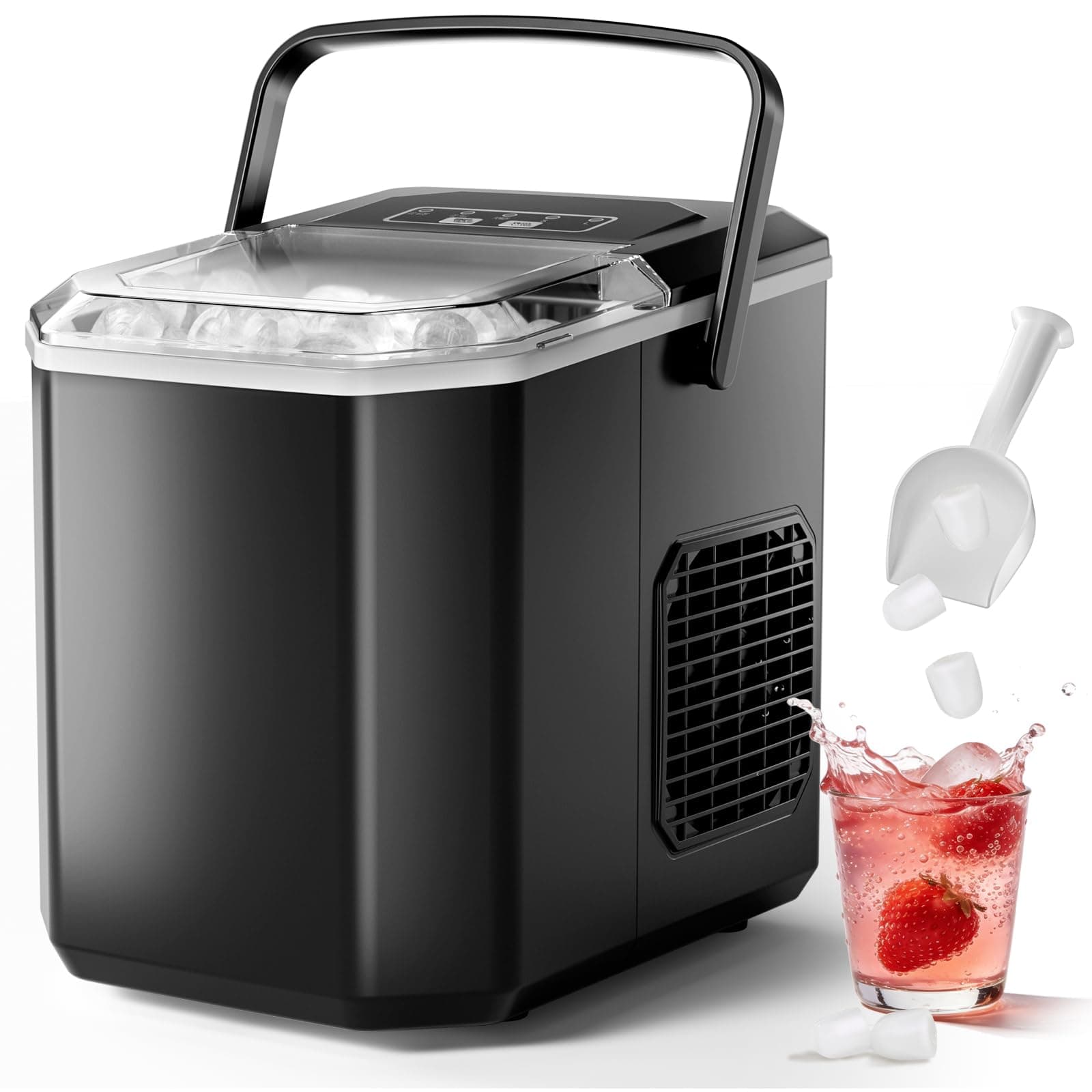 Portable Ice Maker Countertop, Dual-Size(Large/Small) Ice Machine with Self Cleaning, 1.5 Water Tank with Ice Scoop & Basket,9 Cubes in 6 Mins, 12Kg/24h, for Home/Kitchen/Office/Bar, Black