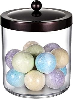 SheeChung Premium Apothecary Jar - 50 Oz. Large Clear Plastic Container Canister with Rust Proof Stainless Steel Lid, Laundry/Kitchen/Bathroom Vanity Countertop Storage Organizer Decor (Bronze)