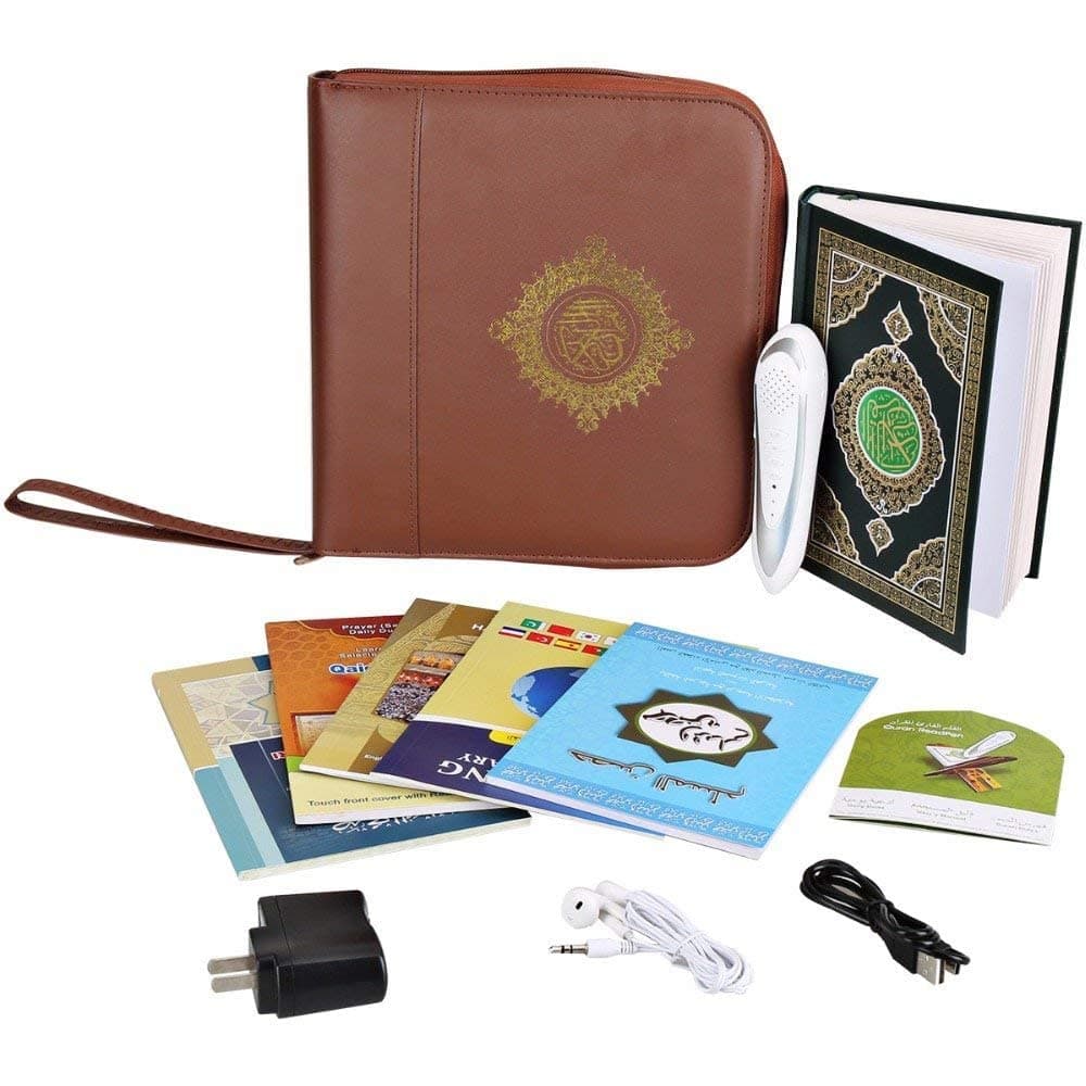 Digital Holy Quran Pen Exclusive Word-by-Word Function for Kid and Arabic Learner Downloading Many Reciters and Languages Digital Qu'ran Talking Pen 5 Small Books Leather Bag
