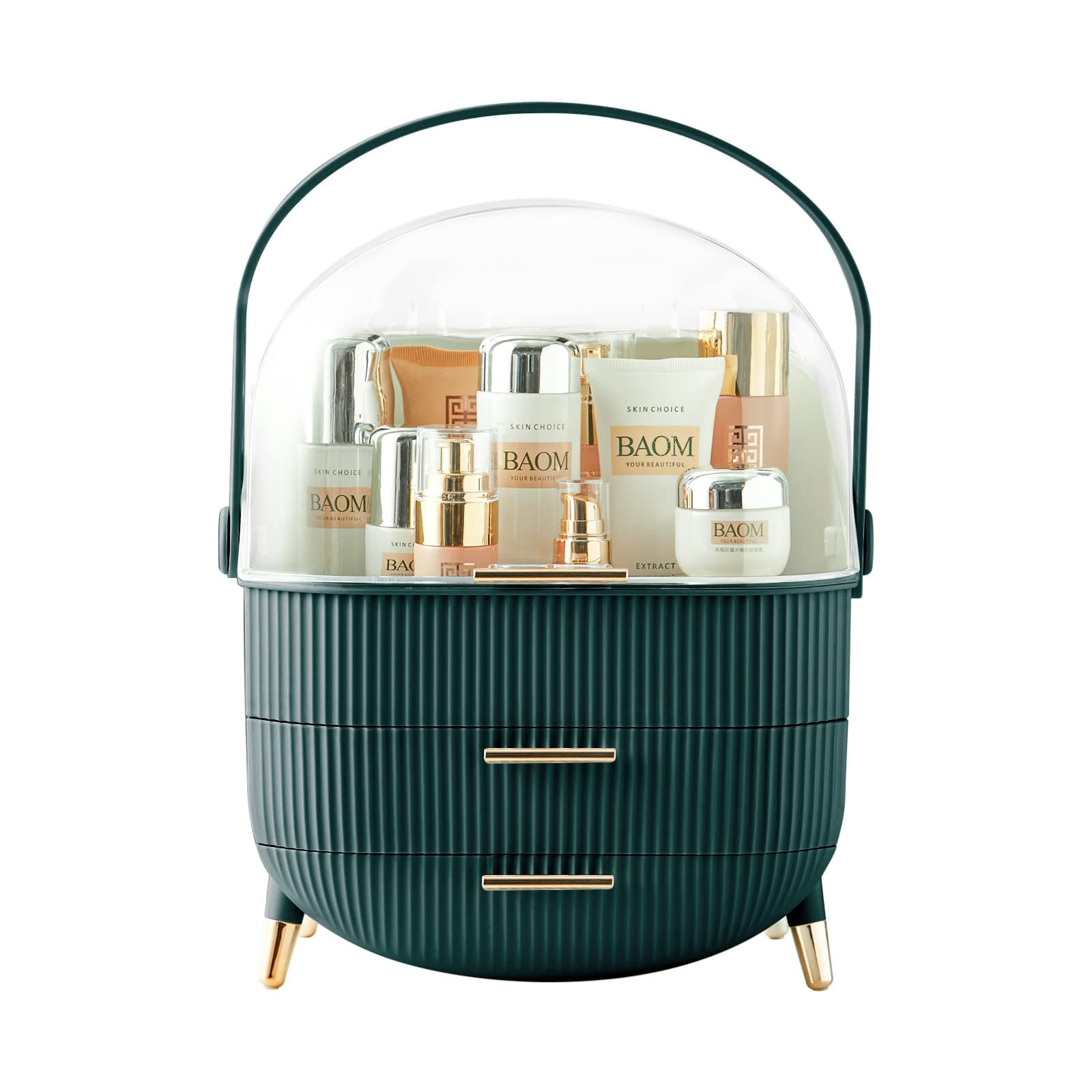 Multi-Function Make Up Case Dustproof Cosmetic Storage Box, Organizer Skin Care Products Jewelry Organizer Finishing Box for Bedroom Bathroom Desktop (Dark Green)