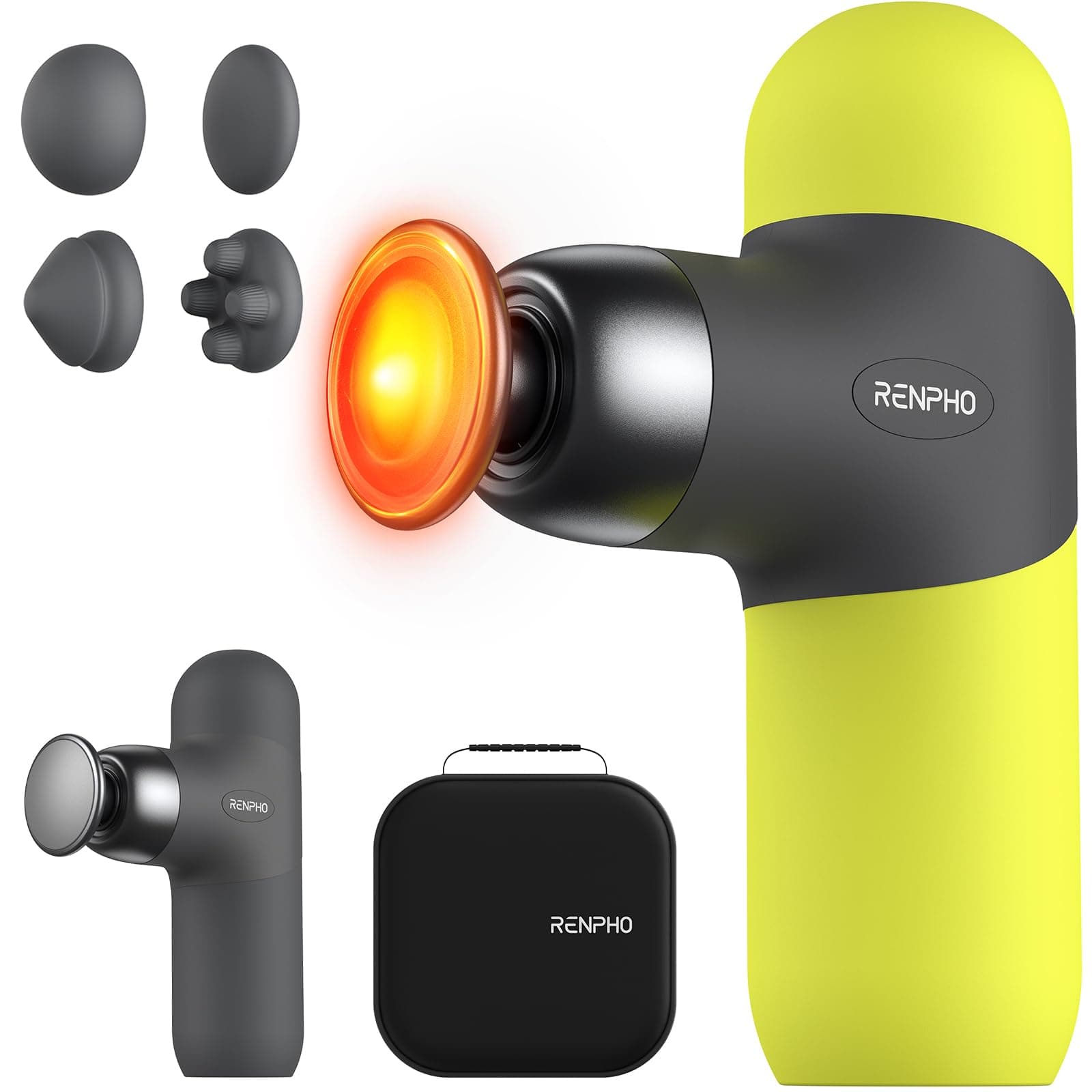RENPHO Mini Thermal Massage Gun with Heat Function, Mini Massage Gun, Portable Fashionable Percussion Massager, with Coloured Silicone Sleeves, Travel Size with Carry Bag, for Muscle Massage, Green