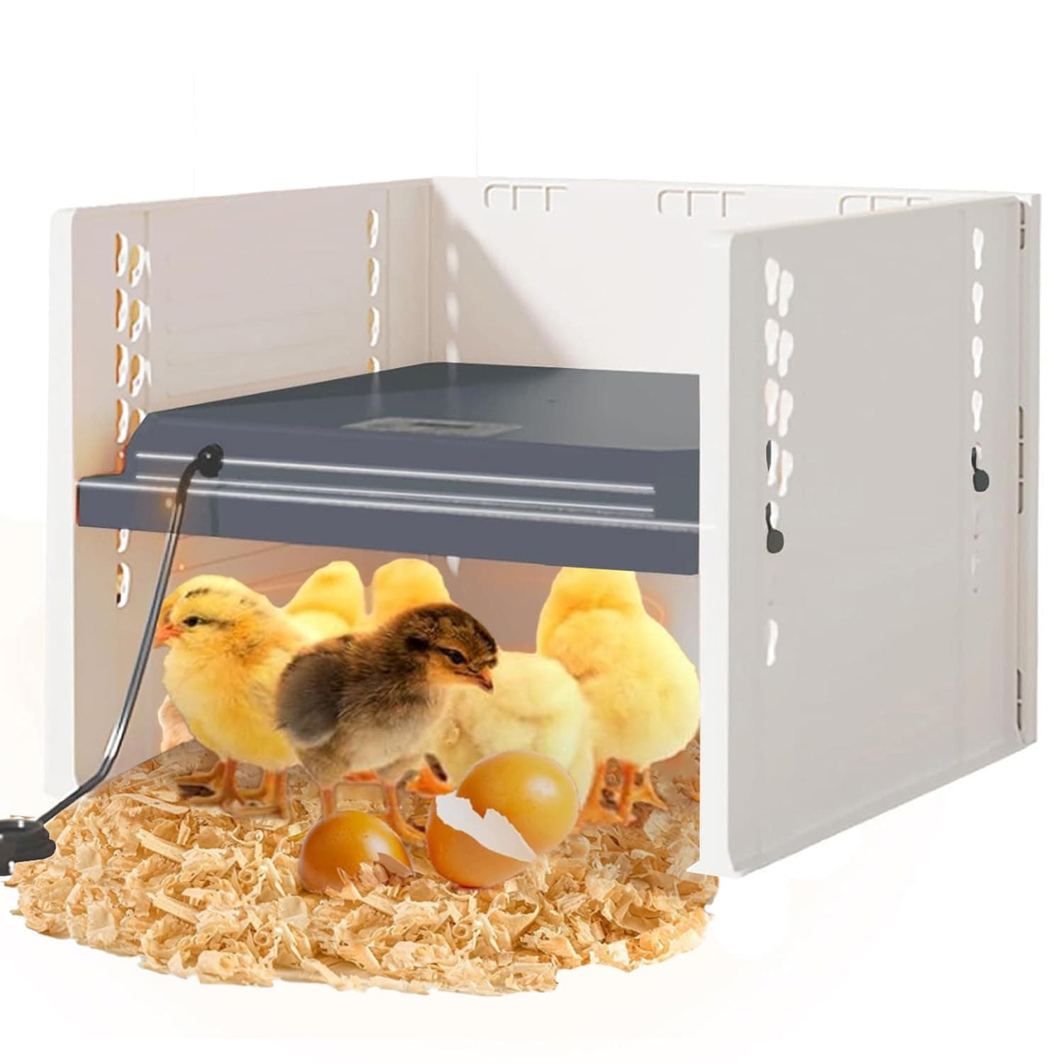 Chick Brooder Heating Plate, 10" x 10" Adjustable Height and Angle Chick Incubator Heating Lamp, Constant Temperature Chicken Coop on Three Sides, Easy Clean 25W Brooder Plate For 15 Chicks (Black)