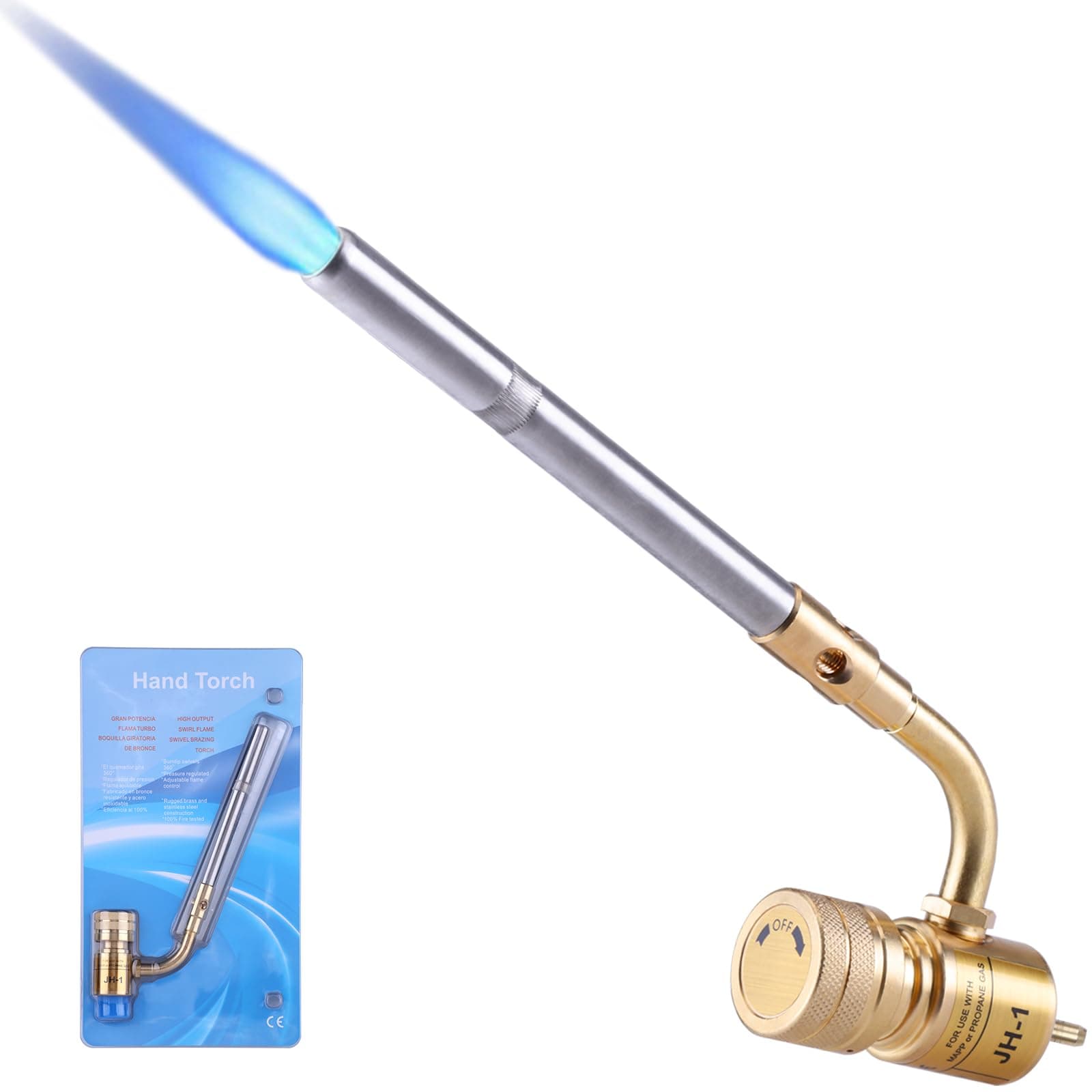 TAUSOM Propane Map Gas Torch Head with 360° Rotatable Nozzle, Plumbing Torch Flame Adjustable Fuel, High Brightness, Brass Pressure Regulator by Propane Mapp Map-Pro Canister