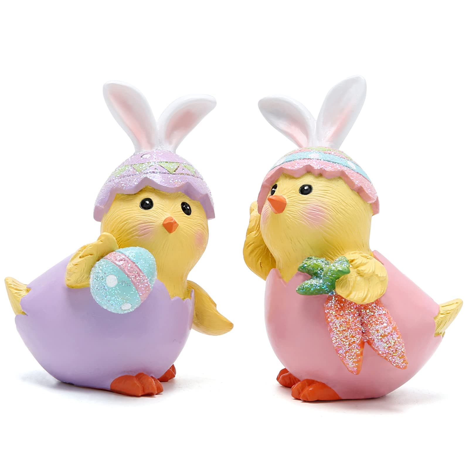 Hodao 2 PCS Easter Chick Decorations Spring Chicken Decors Figurines Tabletopper Decorations for Party Home Holiday Cute Egg Easter Day Gifts