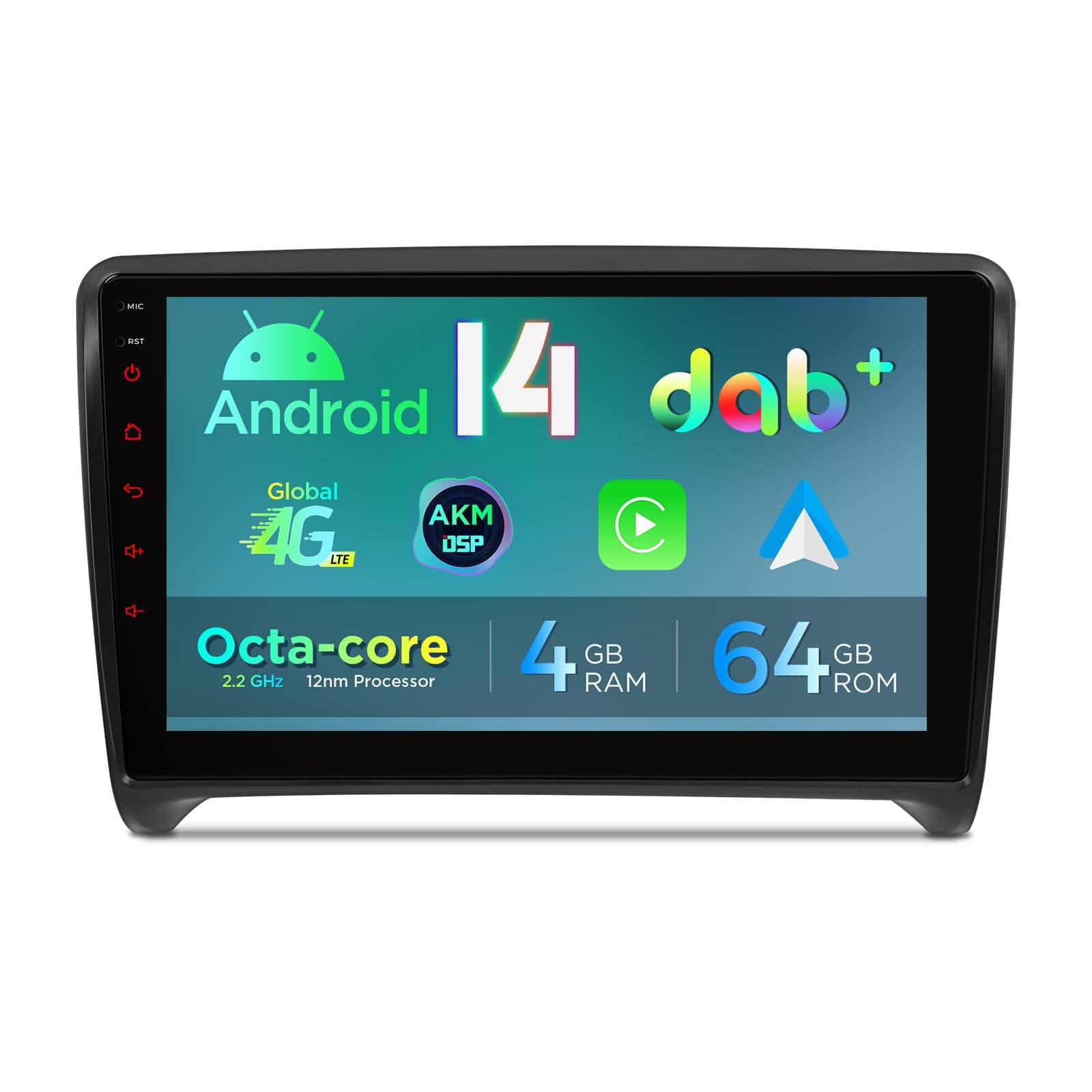 9" Android 14 DAB+ Car Stereo for Audi TT MK2 8J (2006-2012), Octa Core 4+64GB Radio Player 4G AKM DSP 2K CarAutoPlay Auto GPS Navigation Bluetooth 5.0 New UI Cooling System
