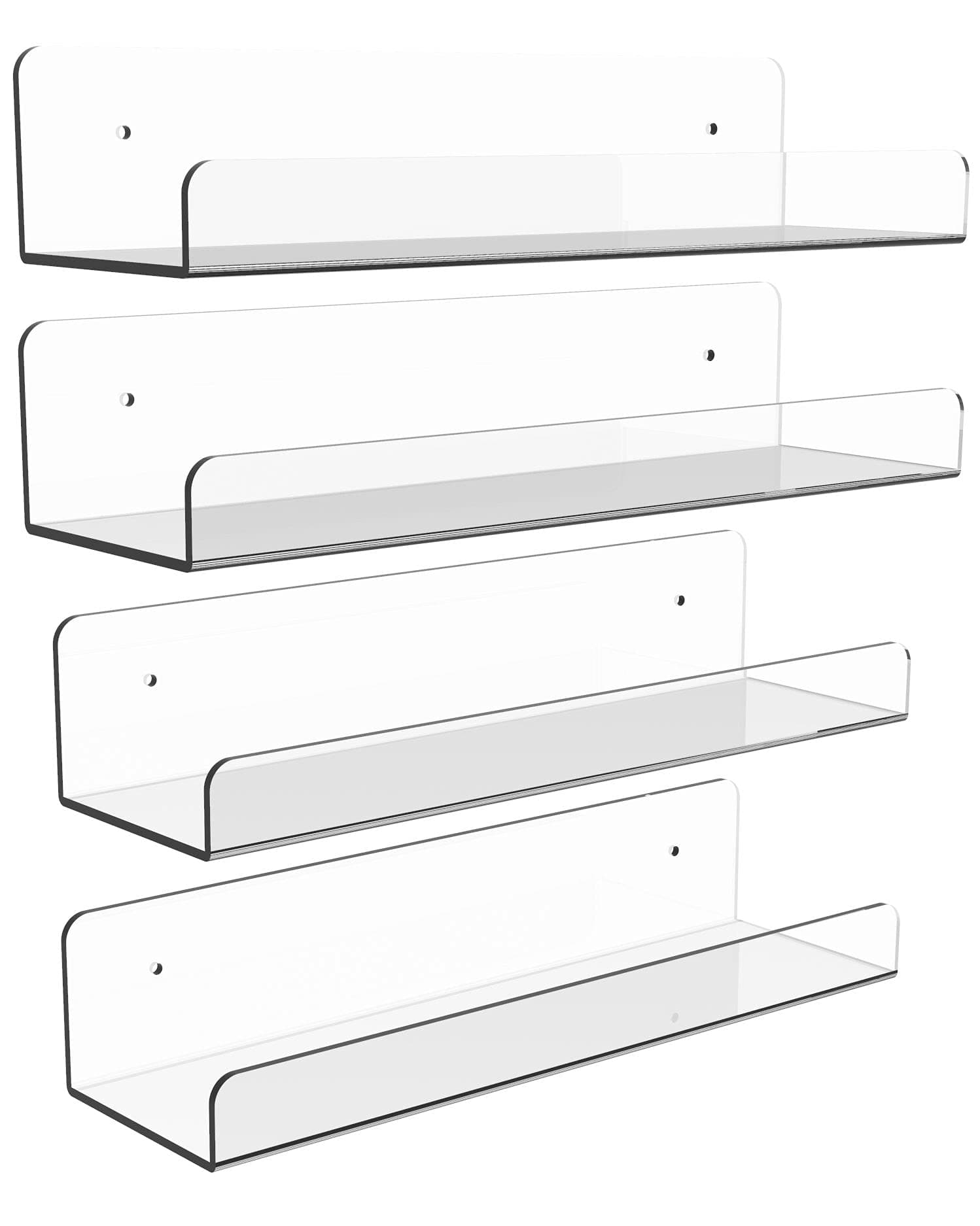 KLGO4 Pack Clear Acrylic Floating Wall Ledge Shelf for,15" Invisible Wall Mounted Nursery Kids Floating Bookshelf for Kids Room,Modern Funko Pop Display Shelves Toy Storage Wall Shelf