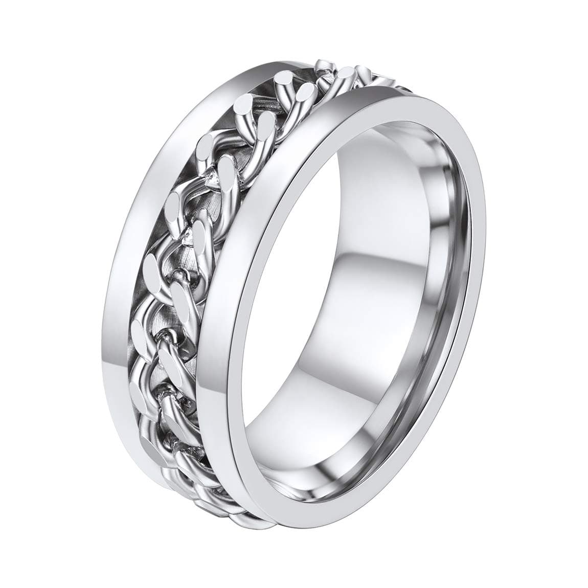 ChainsProFidget Ring Cuban Link/Spinner Rings for Men 18K Gold Tone/Stainless Steel/Black Cuban Ring Size #06-#12 Mens Rings