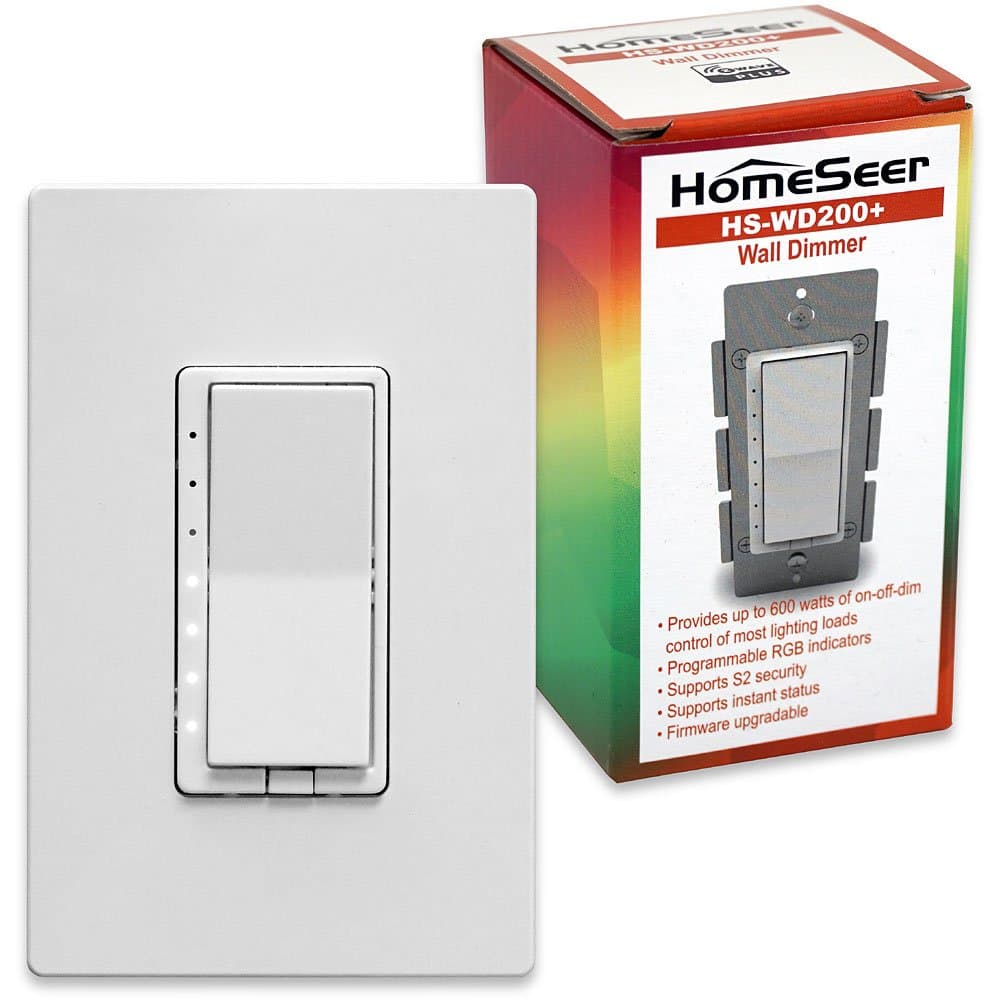 HomeSeer HS-WD200+ Z-Wave Plus Scene-Capable Smart Dimmer Switch w/RGB LED indicators, Compatible with Alexa