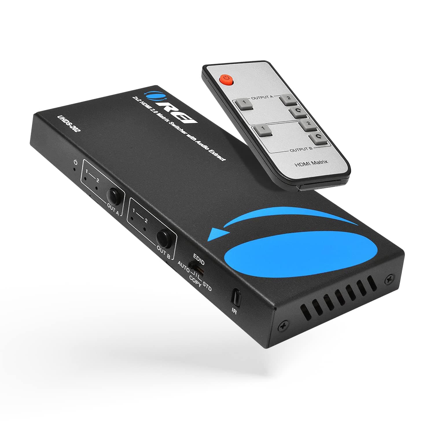 4K HDMI Matrix Switch 2 X 2, Switcher 18G UltraHD Supports Upto 4K @ 60Hz & 1080P IR EDID HDCP 2.- Remote Control (UHDS-202)