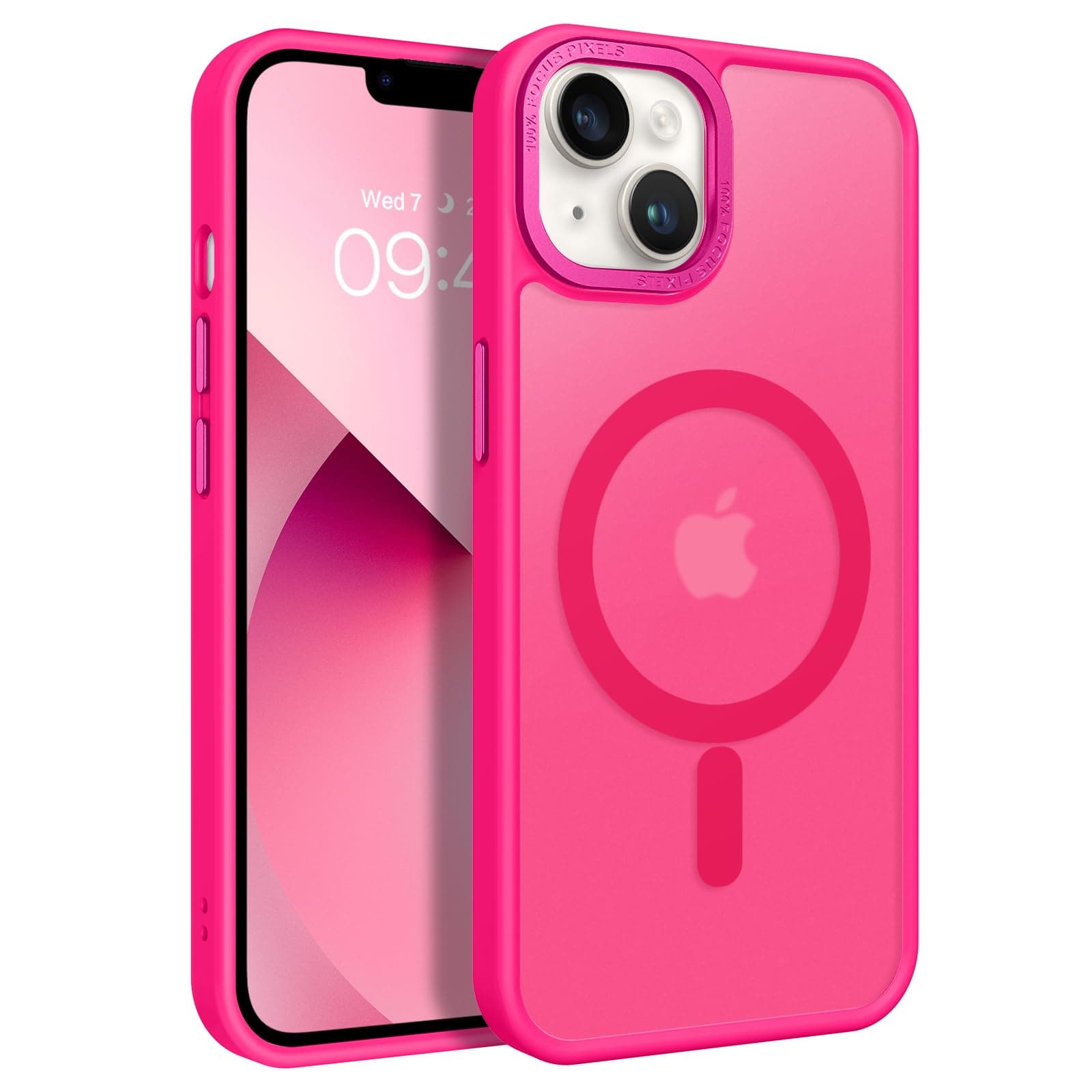 Magnetic for iPhone 13 Case & iPhone 14 Case [Compatible with Magsafe] Translucent Matte Phone Case iPhone 13/14 Slim Thin Shockproof Women Men Protective Cover Cases, Hot Pink