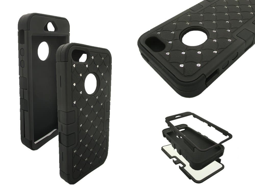 iPhone 5 Diamond Case, Nue Designs TM Cute Bling Rugged High Impact Hybrid Diamond Soft Silicone Hard Skin Case Cover iPhone 5/5s (Black/Black)
