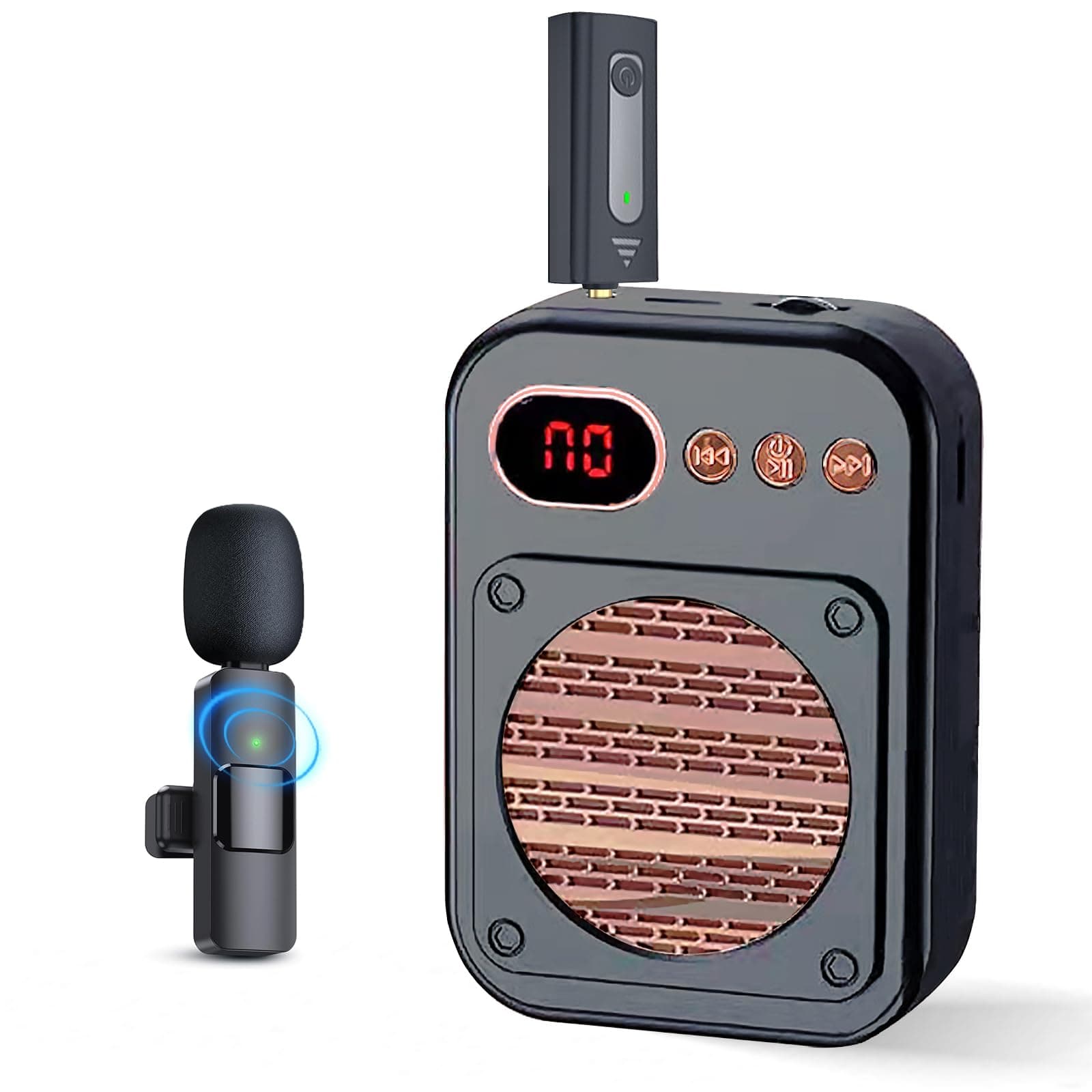 Wireless Bluetooth Voice Amplifier for Teachers, Portable Speaker with Wireless Lavalier Microphone, Personal Megaphone Speaker Headset System for Speaking, Meeting, Tour Guide, Black