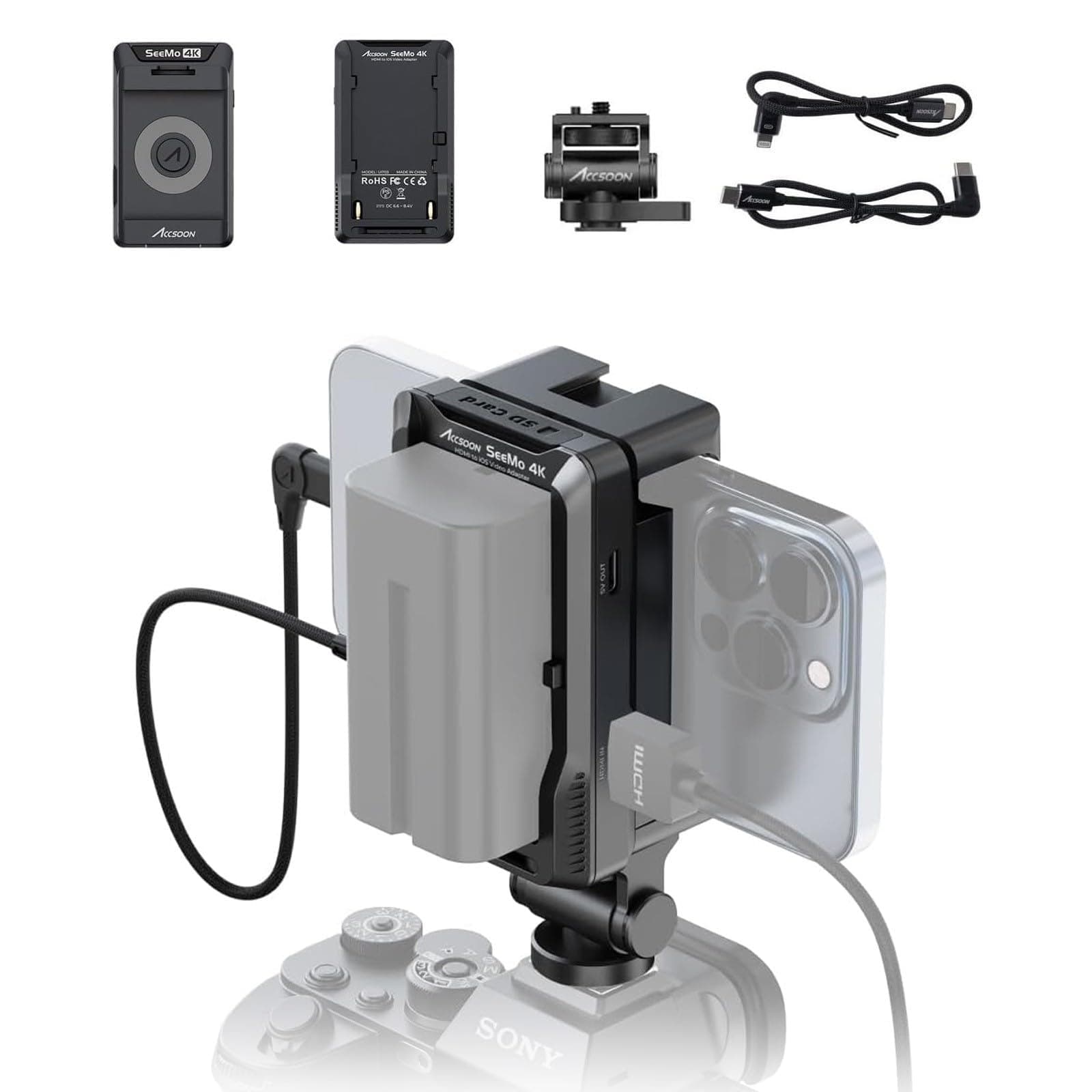 SeeMo 4K HDMI Adapter for iPhone 17/16/15/14/13/12/Pro/Pro Max/Plus,iPad, 4K30 Video Transmitter Adapter with Real-Time Monitoring/Live Streaming/Monitor Features/Charging While Monitoring