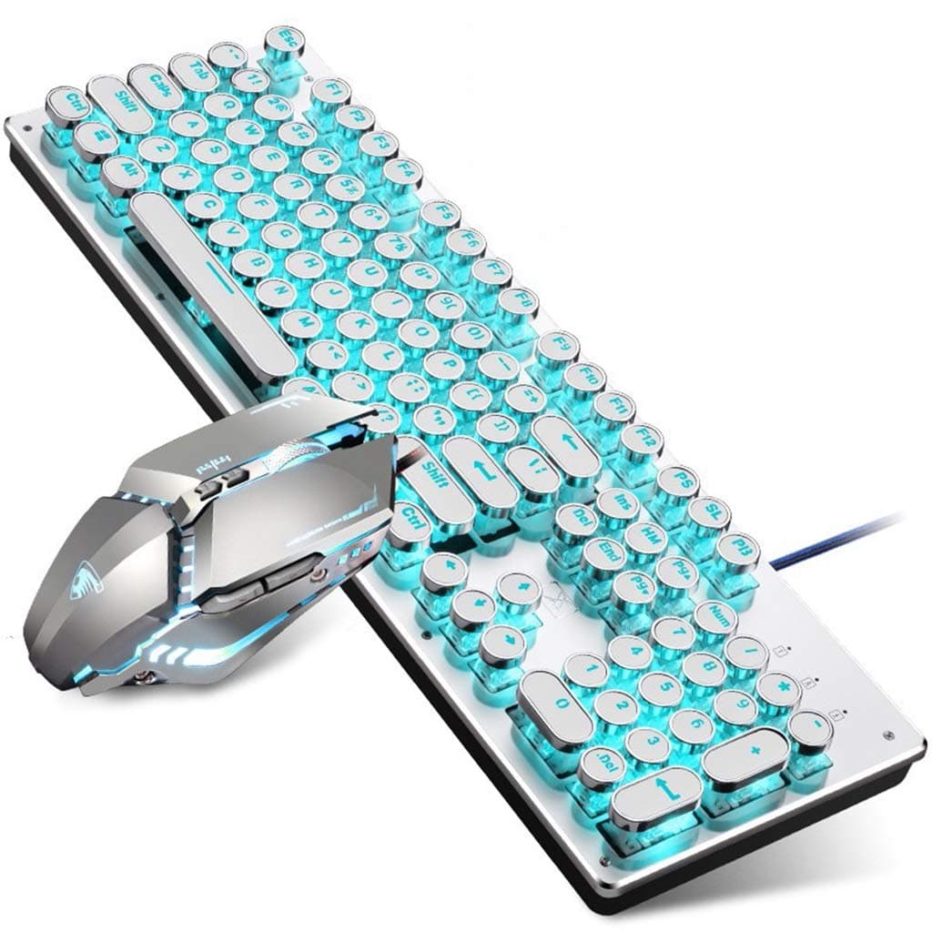 HourenJP Steampunk Keyboard,3200DPI Mouse,Floating Keycaps Light Up,Double Injection Keycaps Soft Tactile Natural Ergonomic Spill-Resistant Gaming Keyboard