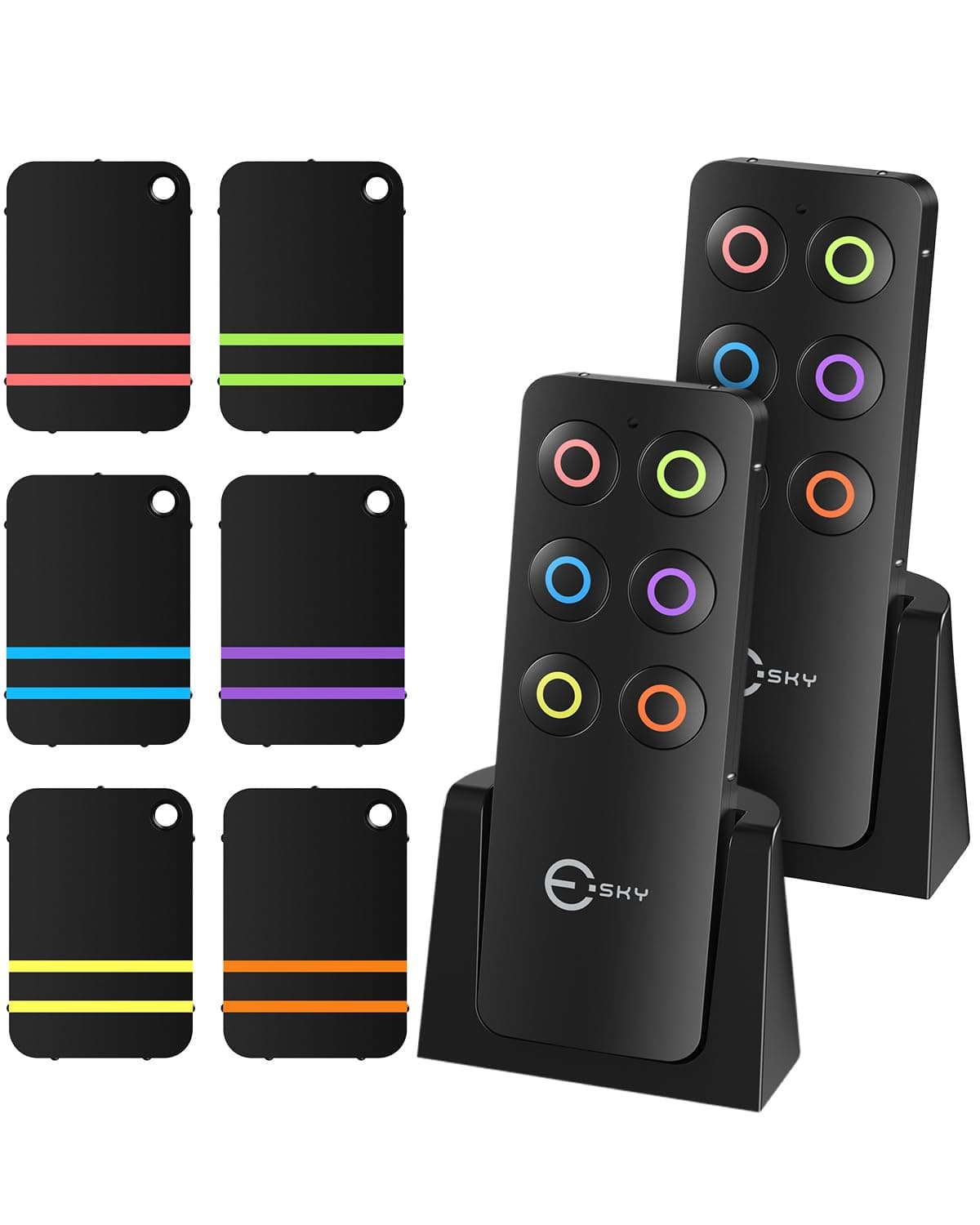 Esky Key Finder with Extra Backup RF Transmitter, Wireless RF Item Locator Item Tracker Support Remote Control,2 RF Transmitter and 6 Receivers - Wireless Key RF Locator, Pet Tracker Wallet Tracker