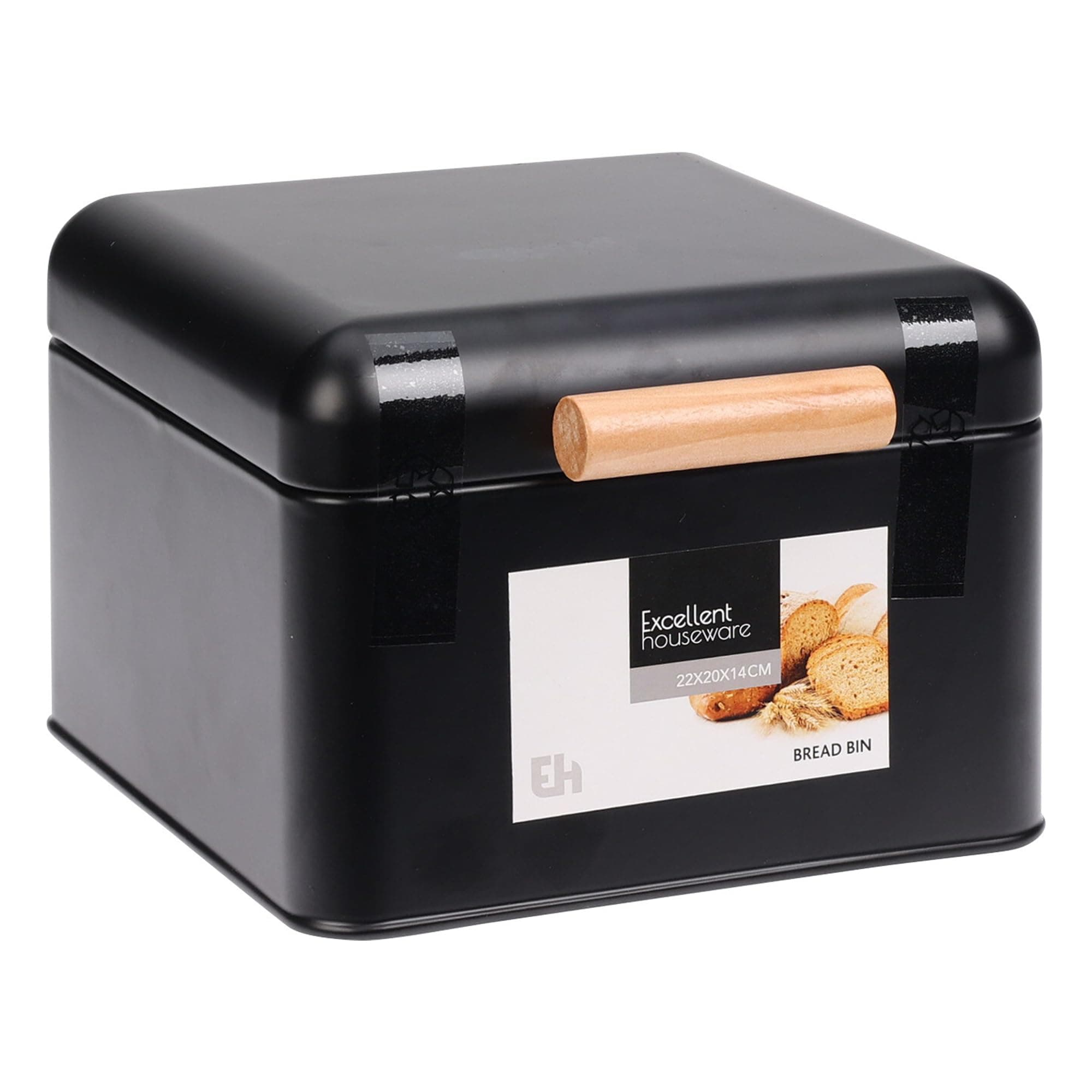 Excellent HousewareBread Bin Metal Storage Canister Square Bread Loaf Storage Container Box Baked Good Pastries Kitchen Countertop Storage Canister with Hinged Lid Space Saving, Matte Black
