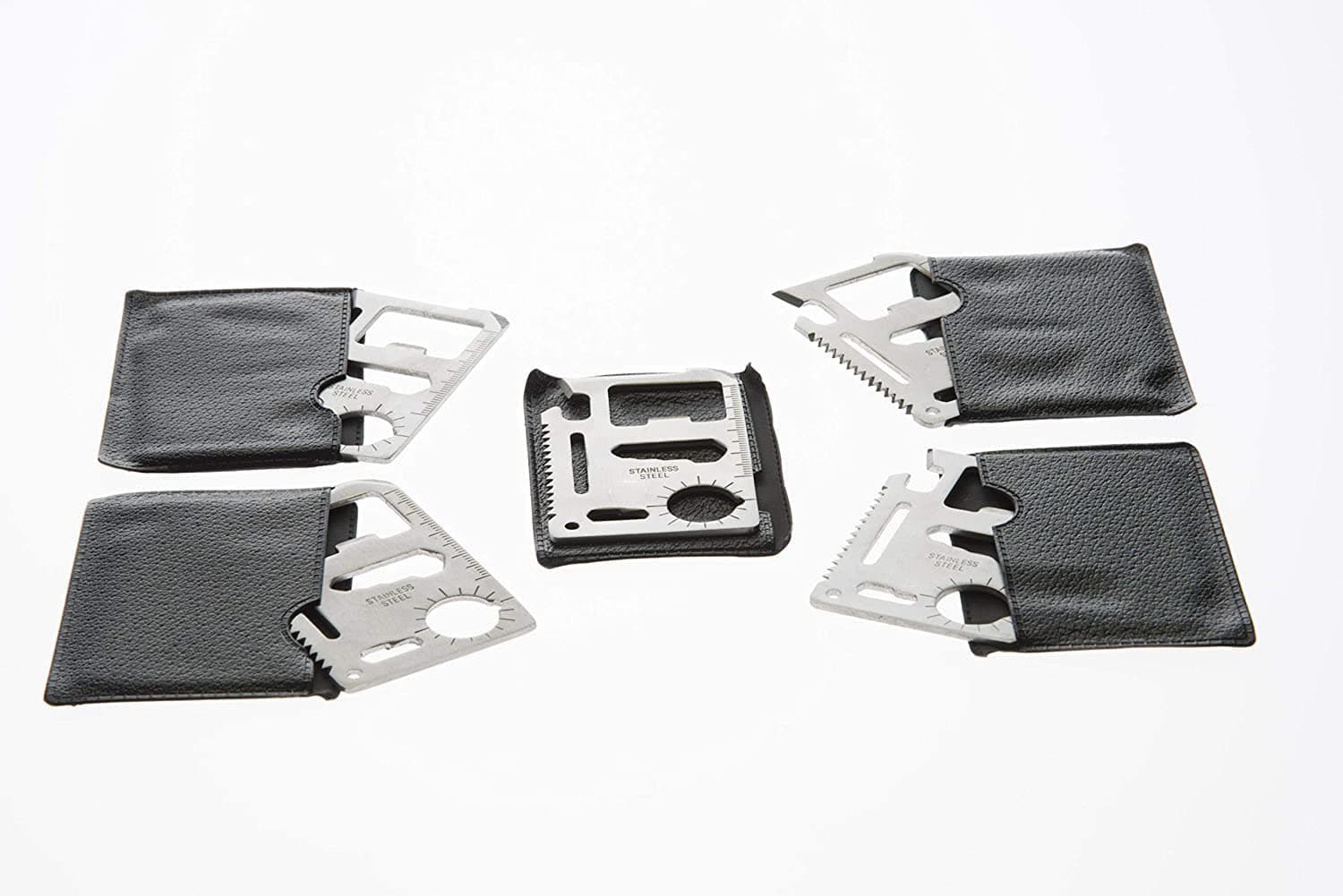 11 in 1 Multi Function Stainless Steel Survival Pocket Tools, Portable Multi Tool Survival Camping Kit, Card Size Screw Wrench Opener Lock Pick for Outdoor Enthusiasts (5 PCS)