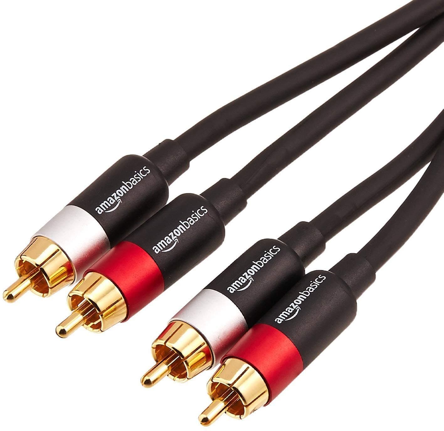 2 RCA Audio Cable for Amplifier,Active Speakers or Subwoofer with Gold-Plated Plugs, 15 Feet, Black